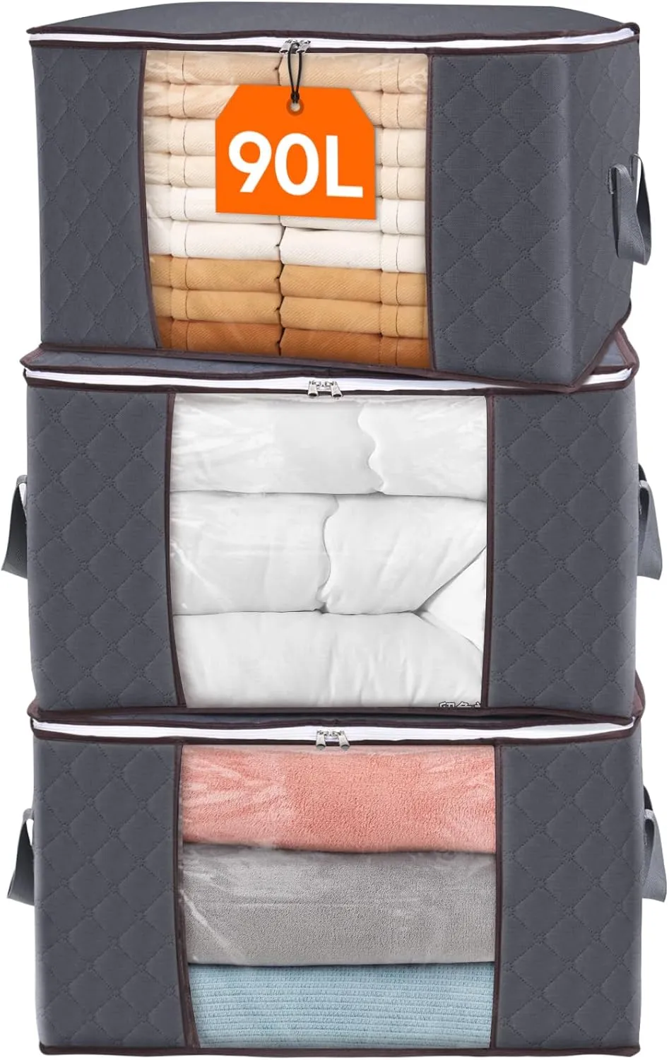 Lifewit 3 Stück 90L Große Aufbewahrungstasche Schrank Organizer Set, Faltbar Kleideraufbewahrung mit verstärkt Griff, s…