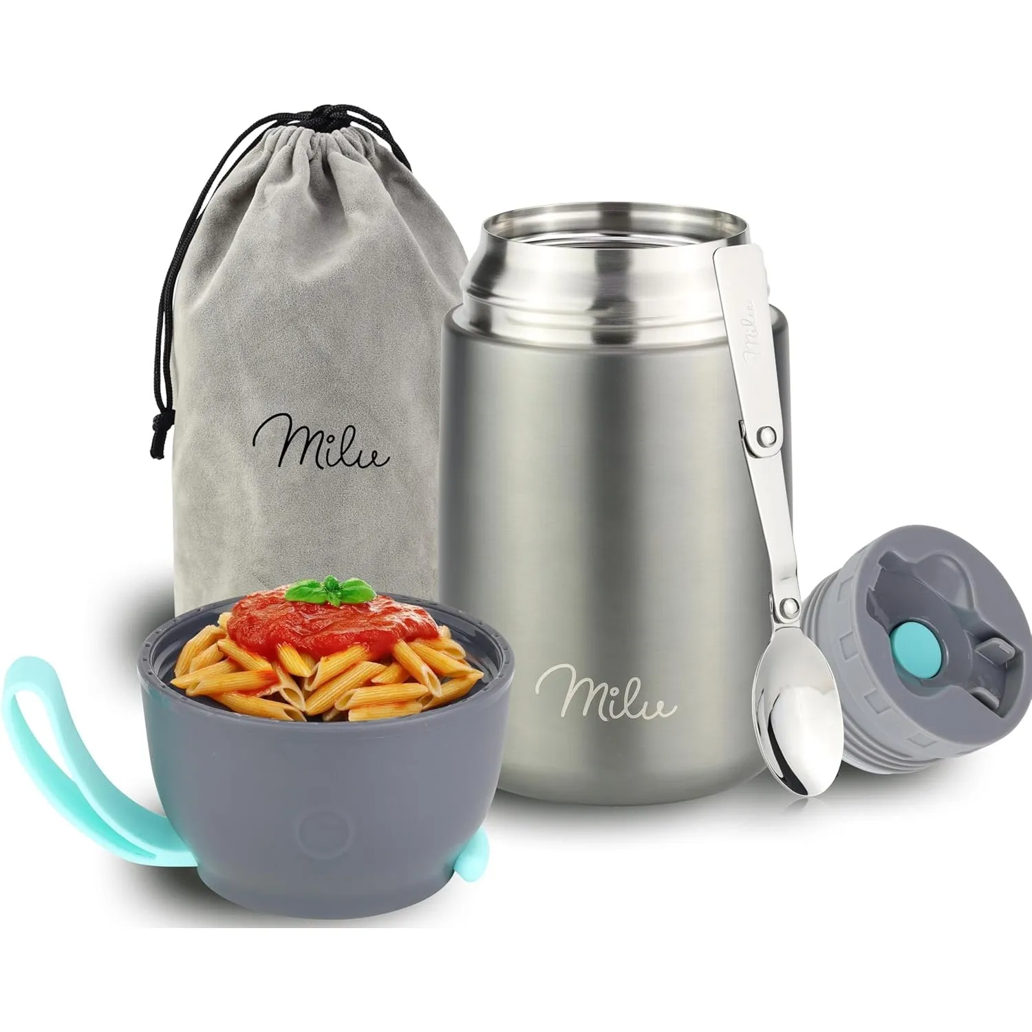 Milu® Thermobehälter für Essen 650ml, Edelstahl Warmhaltebehälter mit Löffel, Thermobecher Essen, Thermo Lunchbox für K…