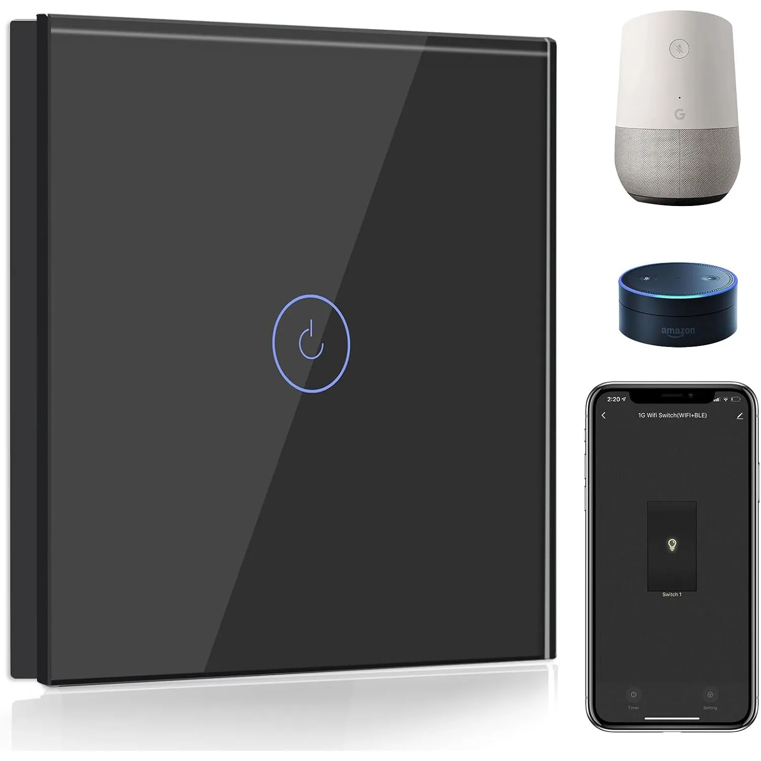 BSEED Smart Lichtschalter 1 Fach 1 Weg Wifi Smart Lichtschalter arbeitet mit Amazon Alexa and Google Home,Touch Wandsch…