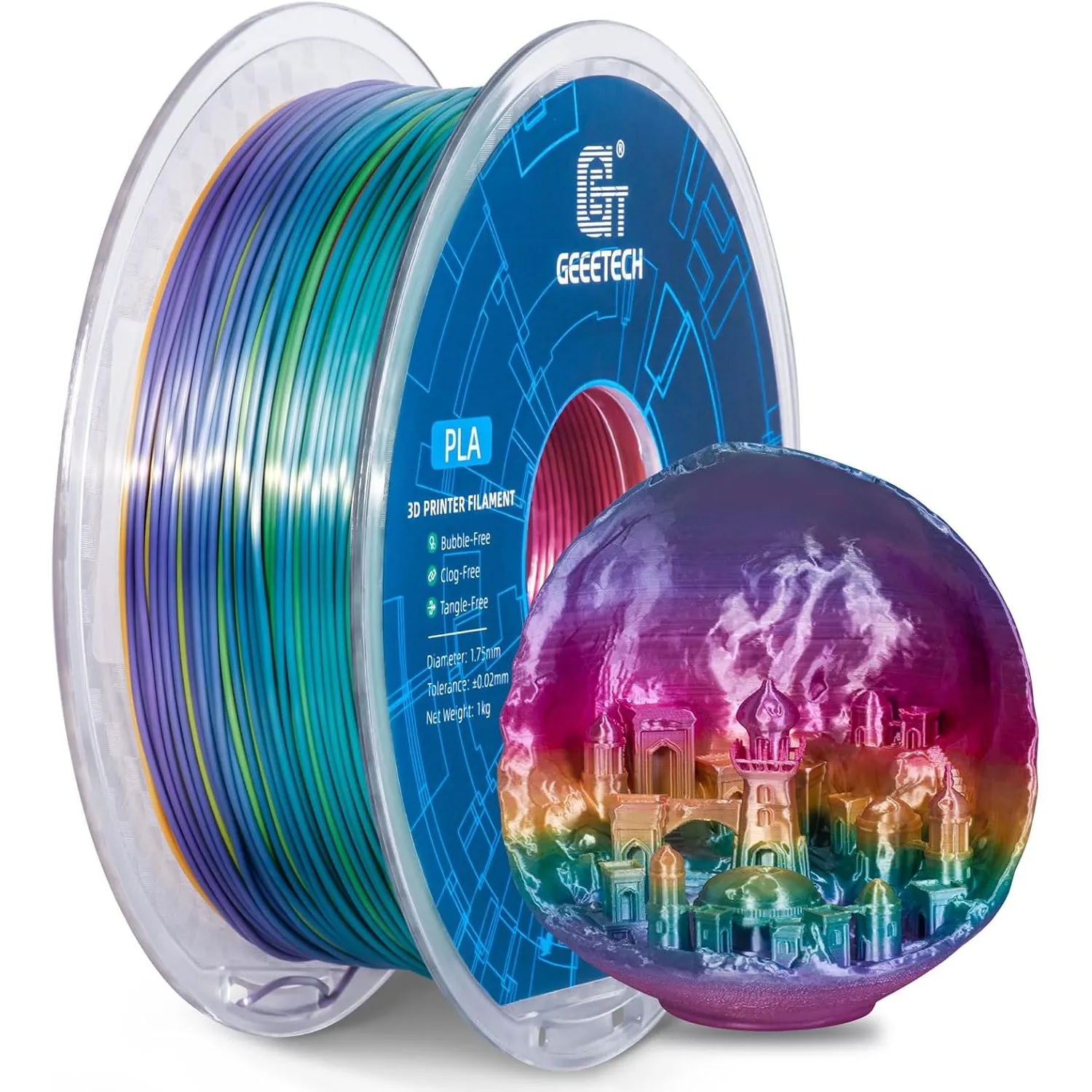 PLA filament 1.75mm Multicolor, GEEETECH Silky Rainbow 3D Drucker Filament PLA 1KG Spool, Color Gradient