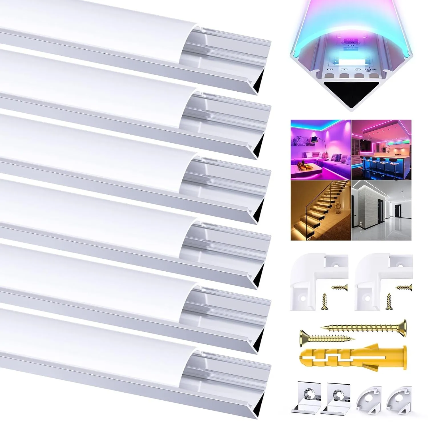 Chesbung LED Aluminium Profil für Led Streifen/Stripes/Strip, 6X1m V Form Aluprofil Eckprofil Alu Profile, Leiste Kanal…