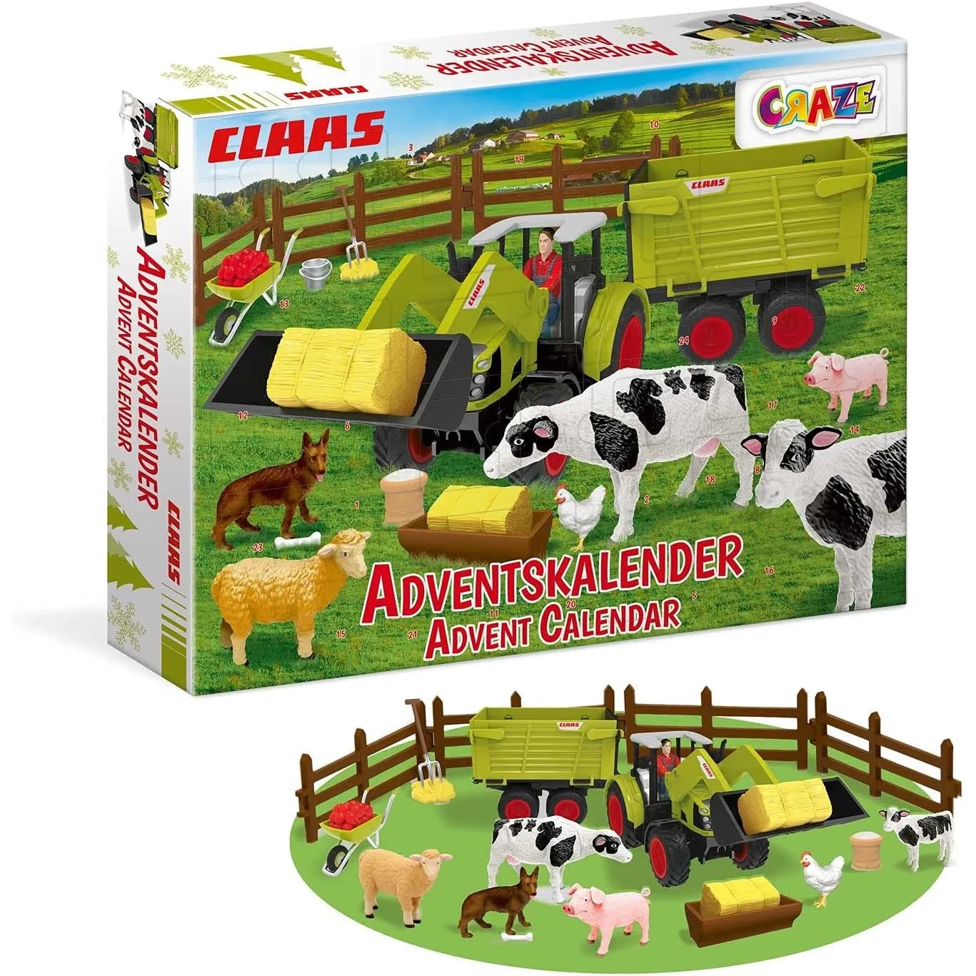 CRAZE CLAAS Spielzeug Adventskalender Kinder – Bauernhof Weihnachtskalender für Jungen mit Traktor, Tieren & Figuren – …