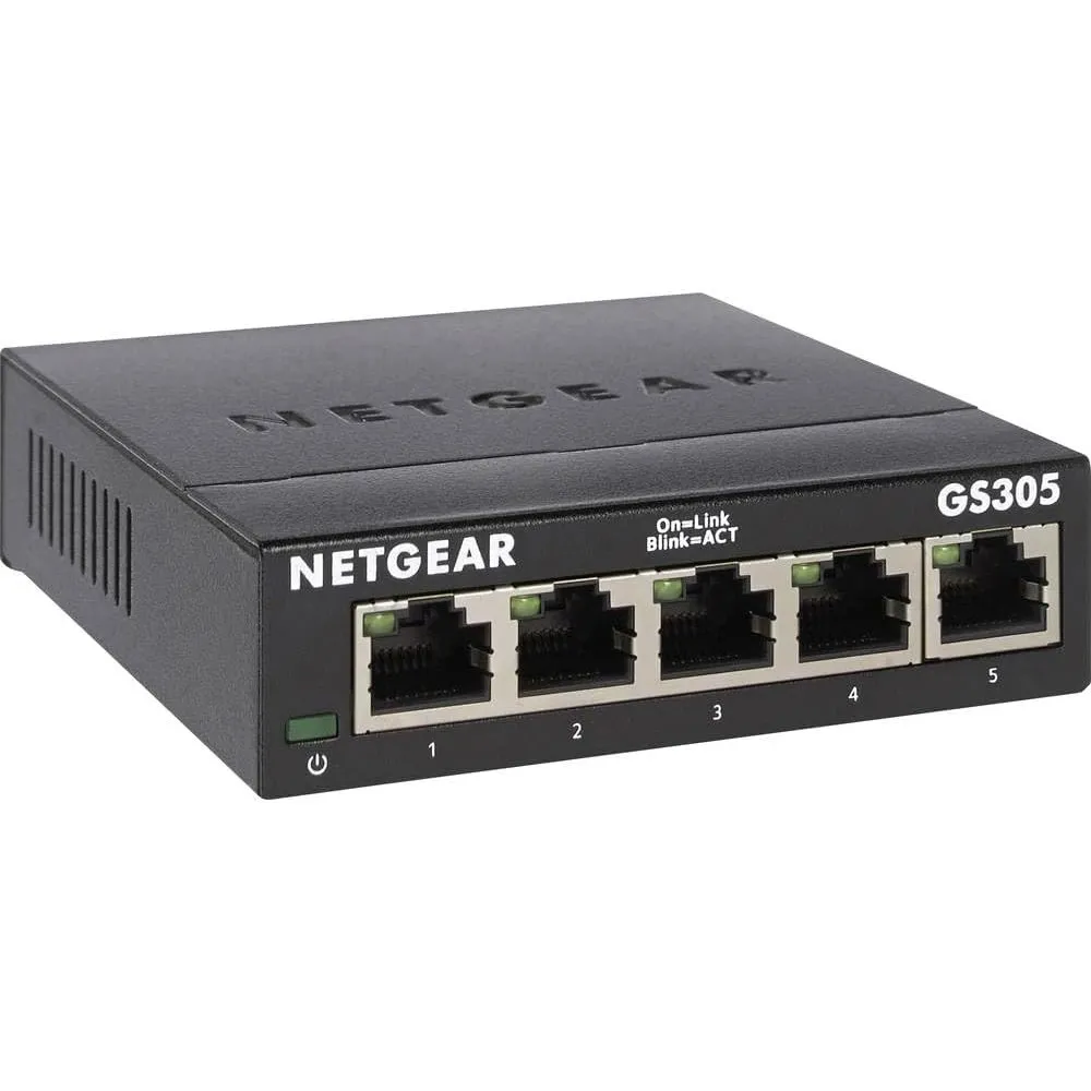 NETGEAR GS305 LAN Switch 5 Port Netzwerk Switch (Plug-and-Play Gigabit Switch LAN Splitter, LAN Verteiler, Ethernet Hub…