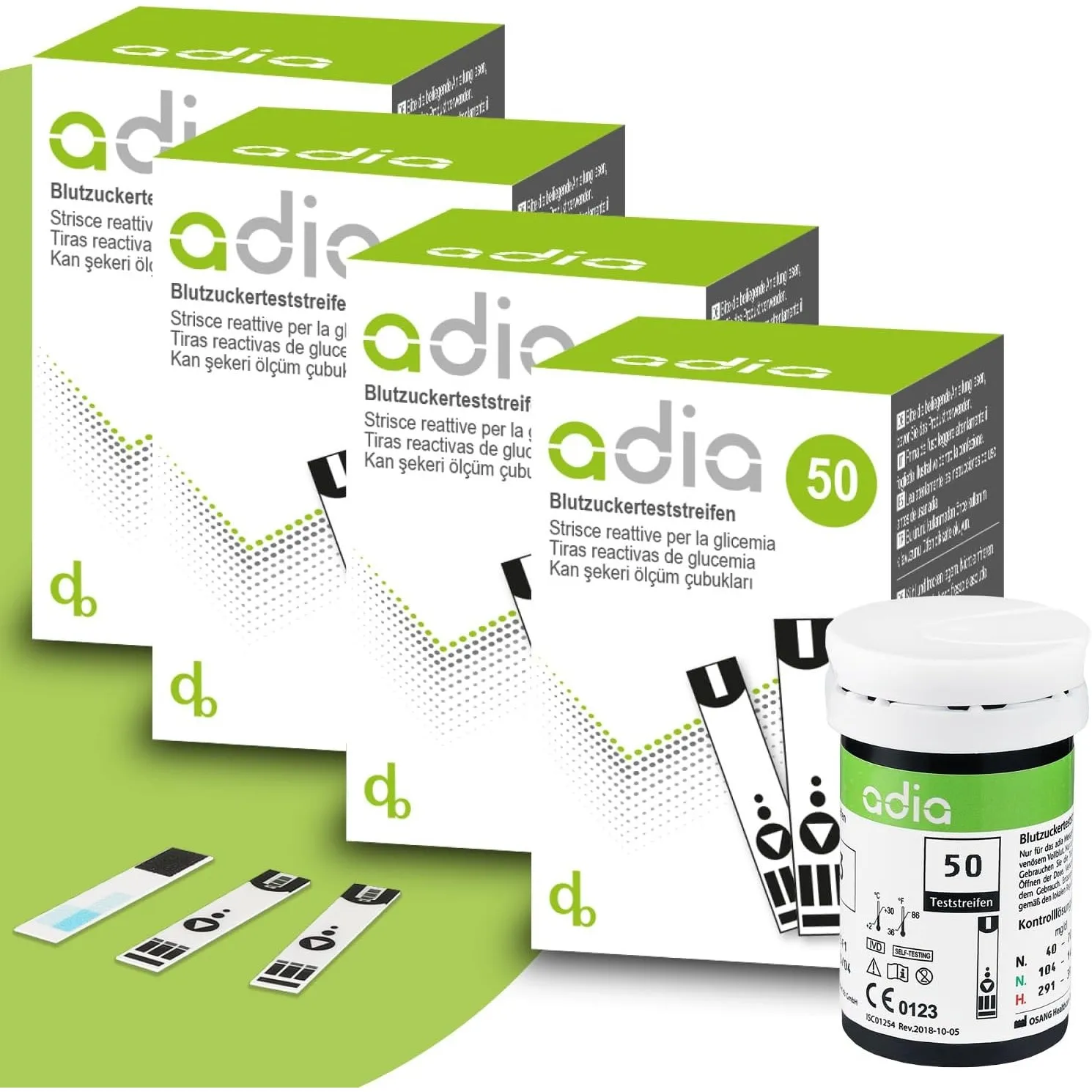 adia Blutzuckerteststreifen, 200 Stück, Vorteilspackung zur Blutzucker-Kontrolle bei Diabetes (Zucker-Krankheit), für d…