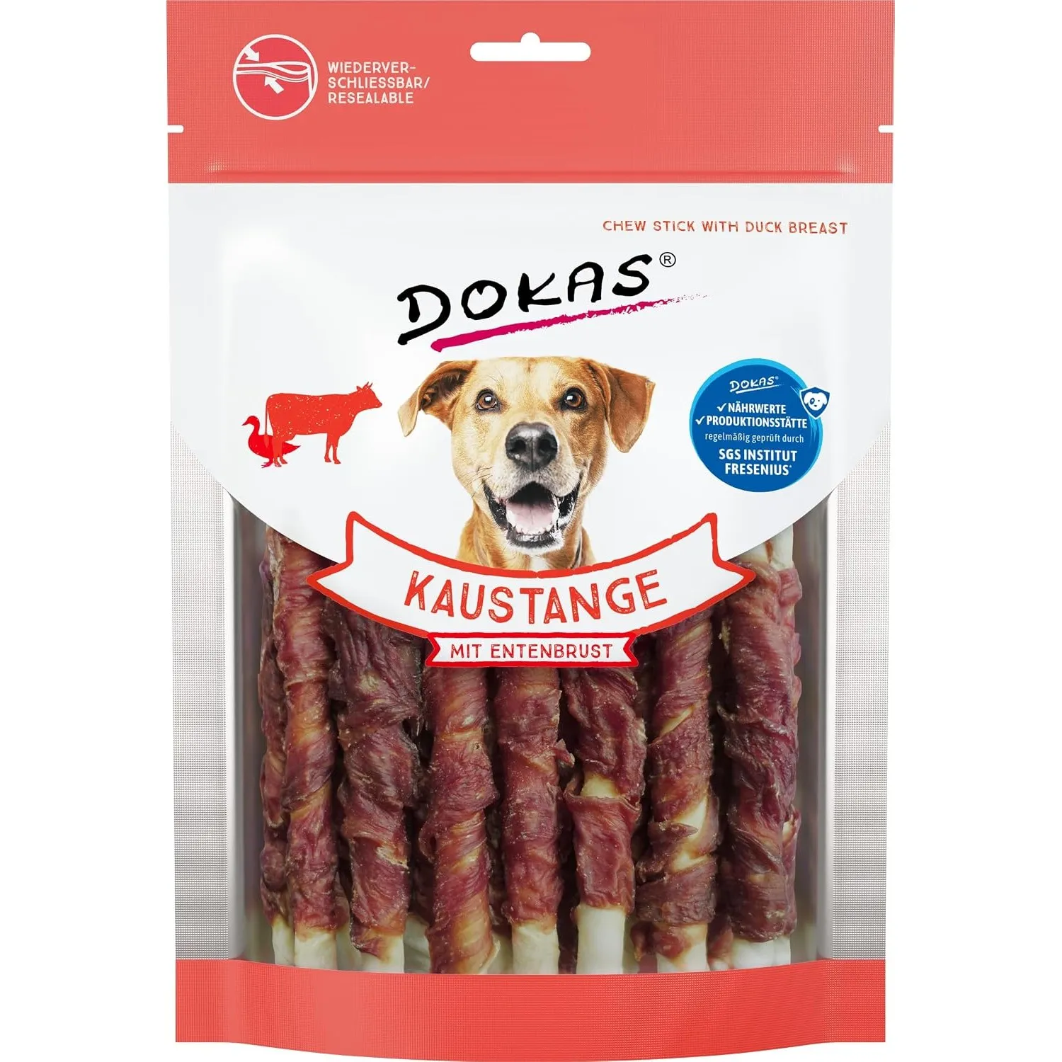DOKAS Kaustange mit Entenbrust – Getreidefreier Premium Kausnack für Hunde – 9 x 200 g