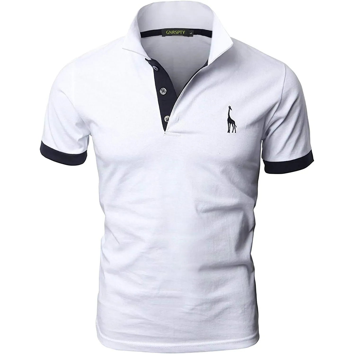 Poloshirt Herren Kurzarm Polohemd Giraffe Stickerei Einfarbig T-Shirt M-3XL