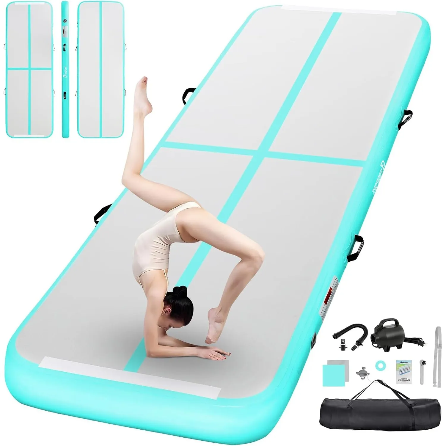 FBSPORT Airtrack Matte,10/20cm Hoch Verdicken 2/3/4/5/6 M Tumbling Matte,Gymnastikmatte mit Luftpumpe,Trainingsmatte mi…