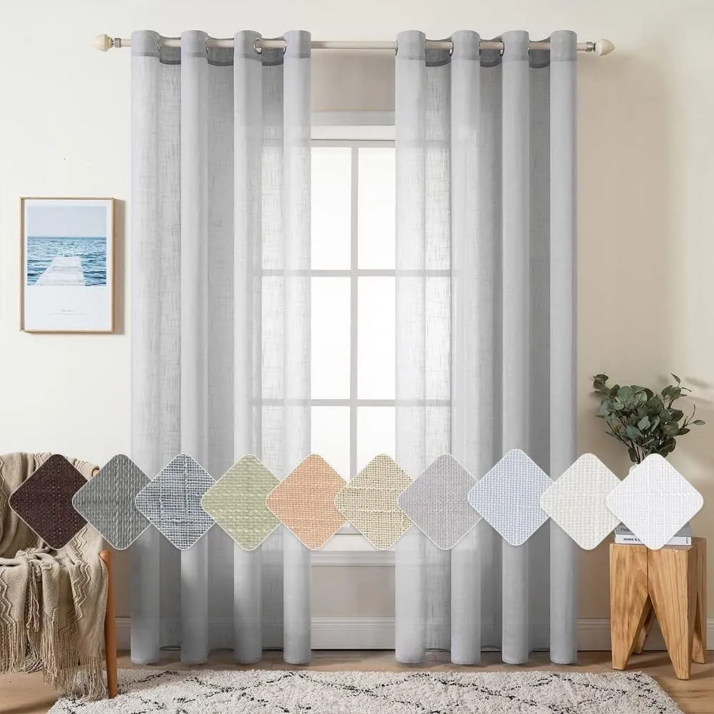 MIULEE Leinenoptik Voile Vorhänge Ösen 2er Hellgrau 140x245cm