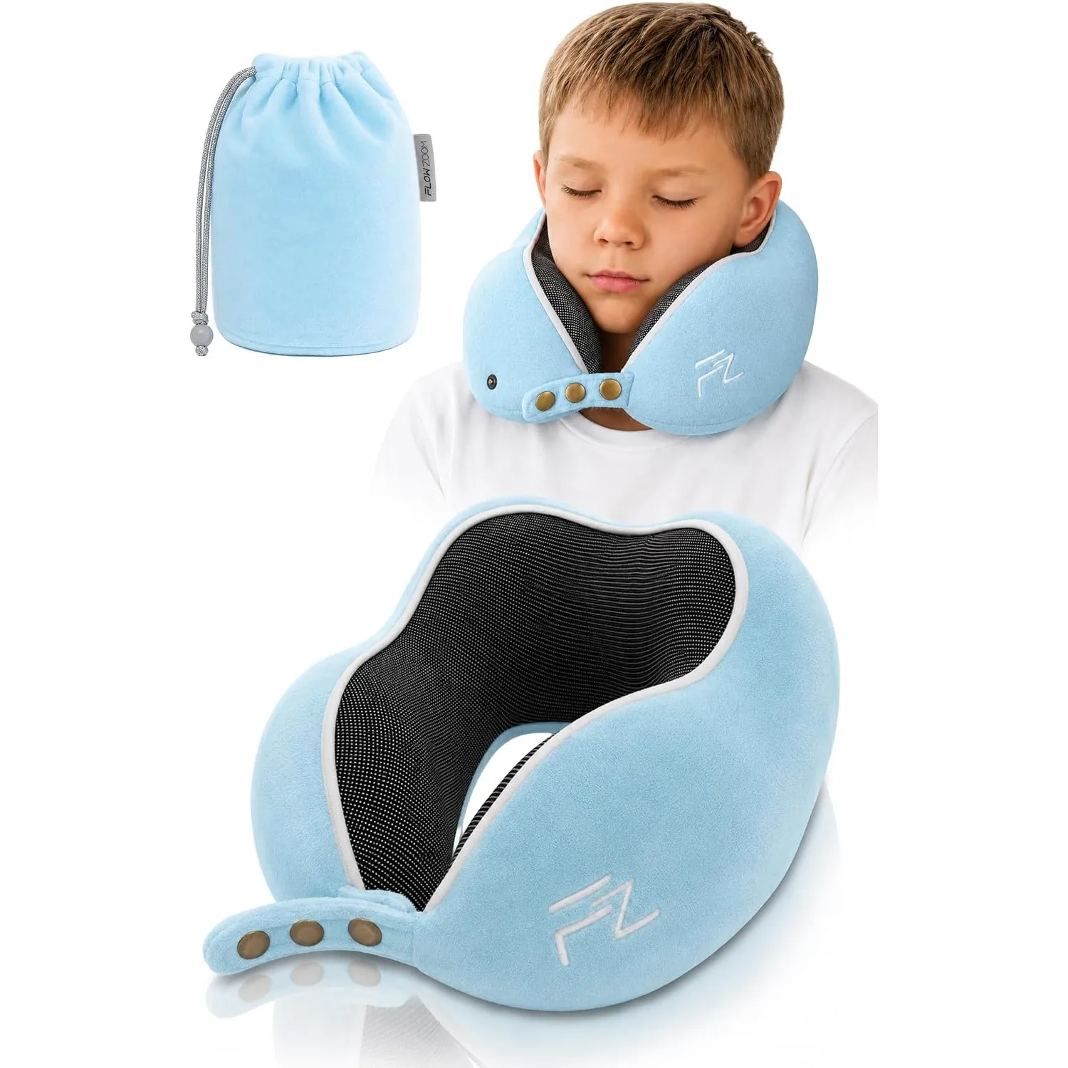 FLOWZOOM Nackenkissen für Kinder ab 6 Jahre - einstellbares Memory Foam Kinder-Nackenhörnchen mit weichem, atmungsaktiv…