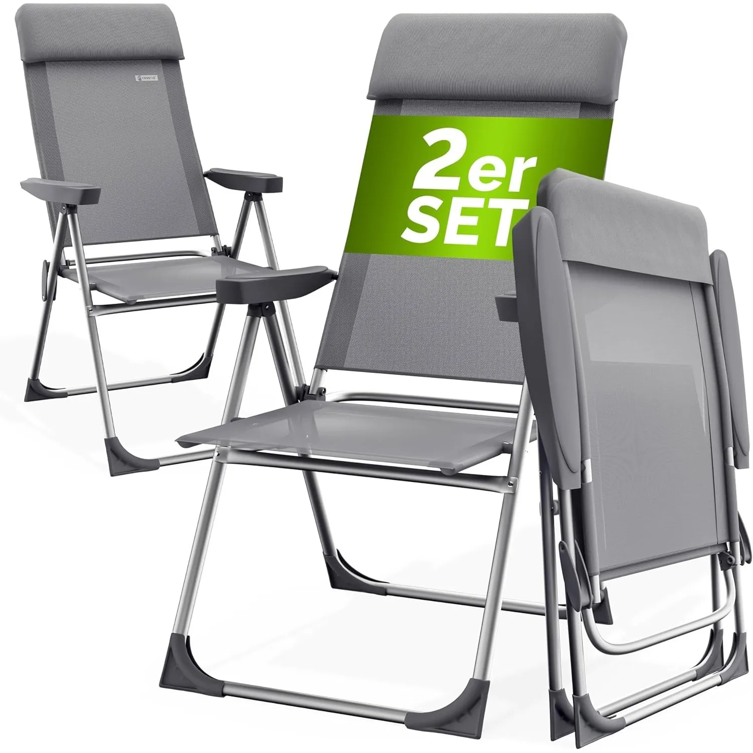 Casaria® Gartenstühle 2er Set Klappbar 6-Fach Verstellbar Alu mit hoher Rückenlehne Liegefunktion Faltbar Balkon Campin…