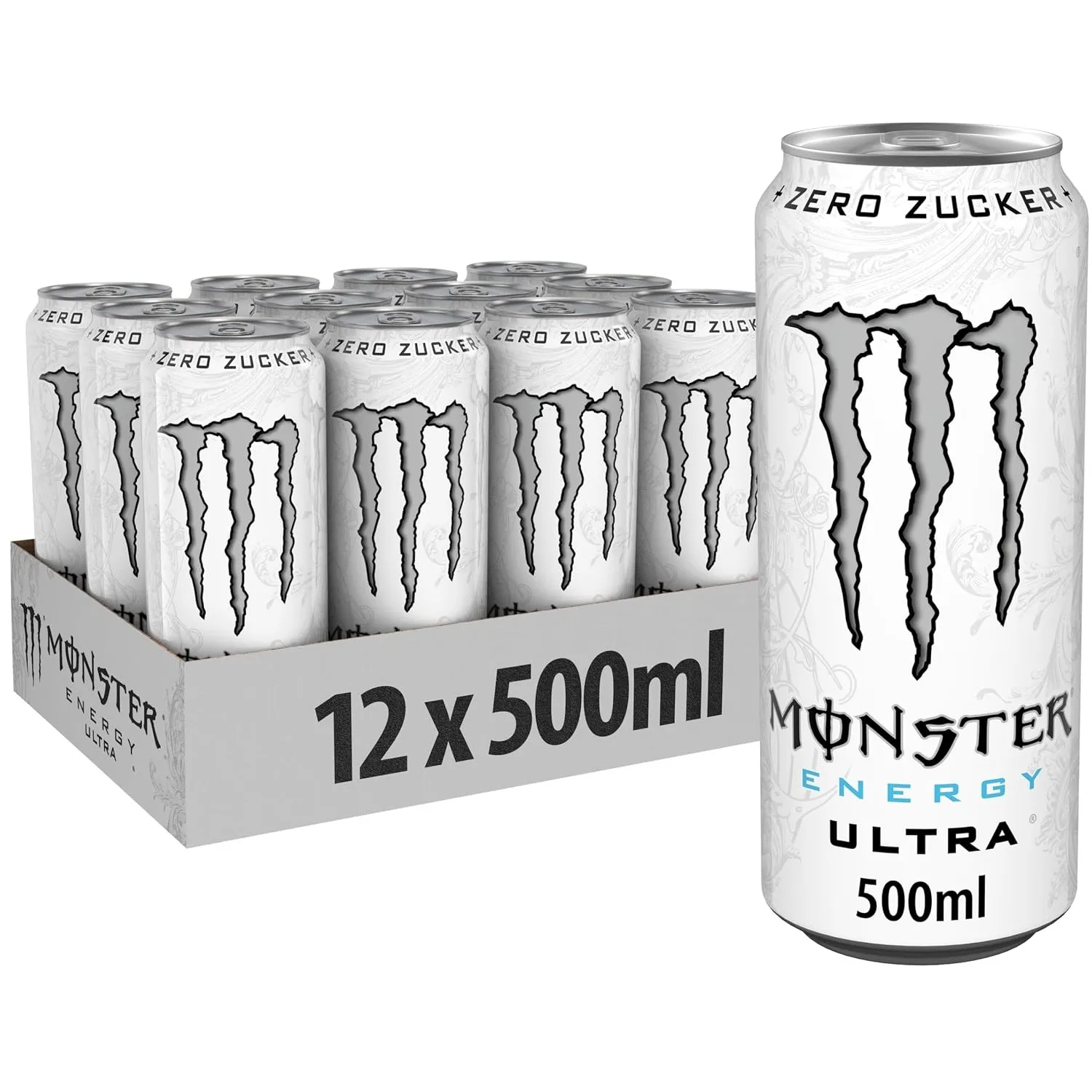 Monster Ultra White, Energy Drink ohne Zucker, Einweg Dosen, 12 x 500 ml