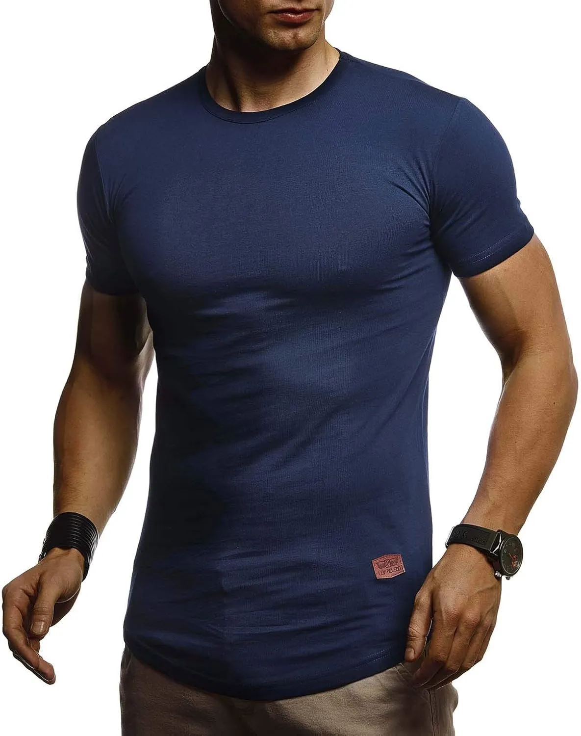 Leif Nelson Men's Summer T-Shirt, Crew Neck, Slim Fit, Cotton Ratio, Cool White Black Basic Men's T-Shirt, Crew Neck, B…