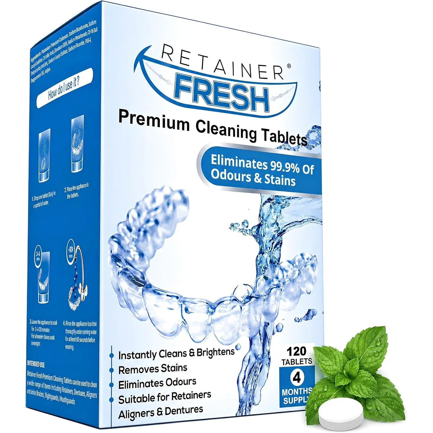 Retainer Fresh Reinigungstabletten für Zahnprothesen,120 Tabletten