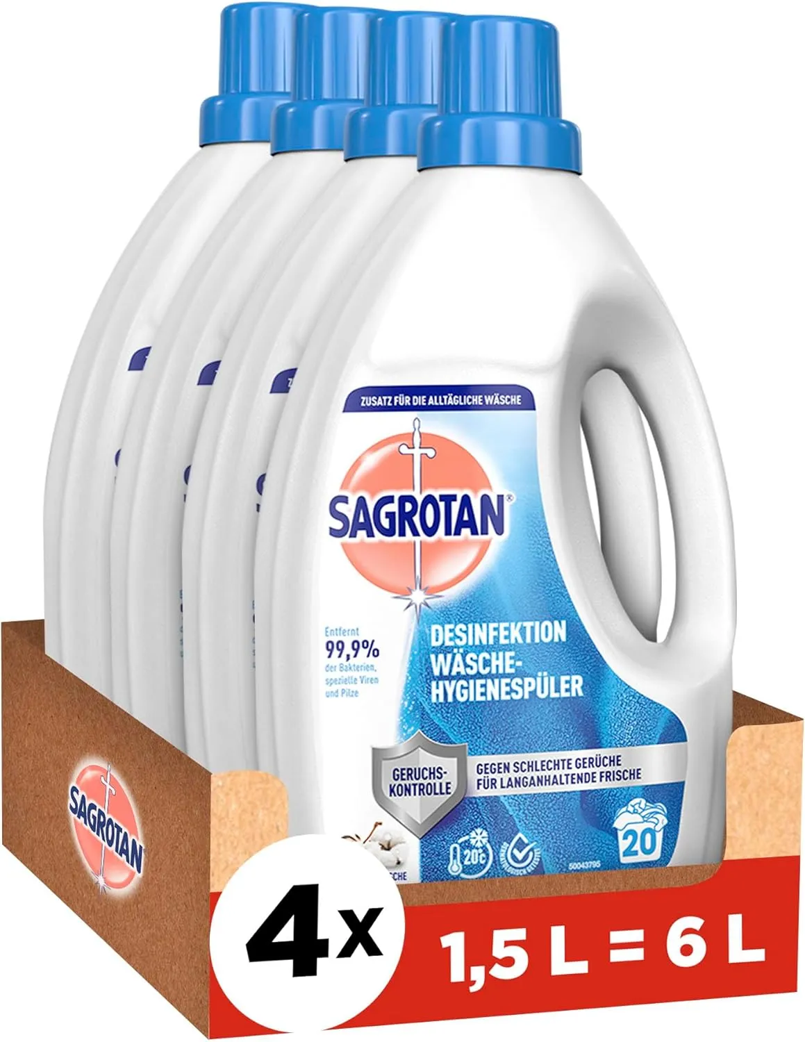 Sagrotan Wäsche-Hygienespüler Himmelsfrische – Desinfektionsspüler für hygienisch saubere und frische Wäsche – 4 x 1,5 …