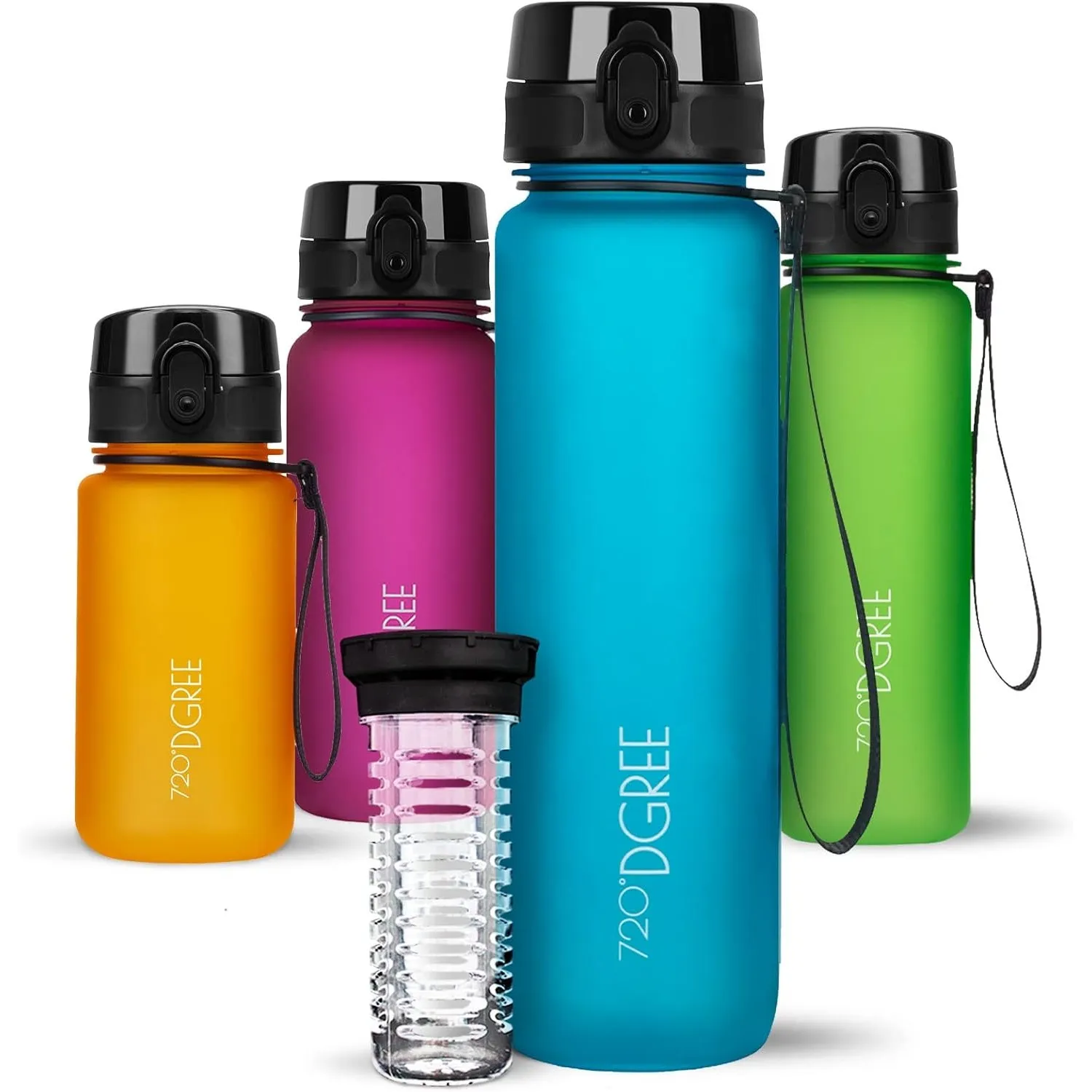 720°DGREE Trinkflasche “uberBottle“ 350ml, 500ml, 650ml, 1l softTouch +Früchtebehälter - Auslaufsicher, BPA-Frei - Schm…