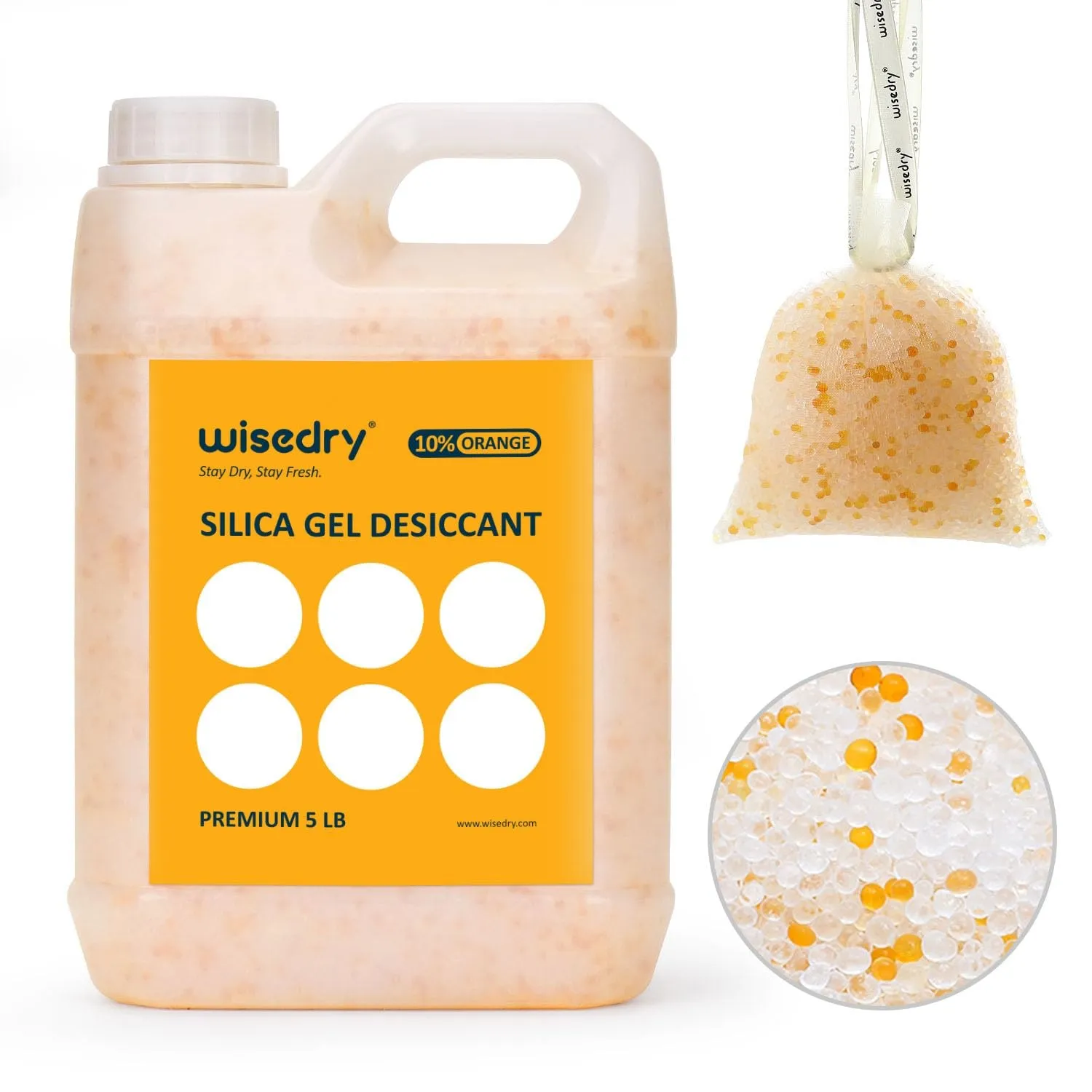 wisedry 2.2KG[5 LBS] Silikagel Perlen Wiederverwendbare mit Farbe indikator Wiederaufladbar Kieselgel Trockenmittel Bul…