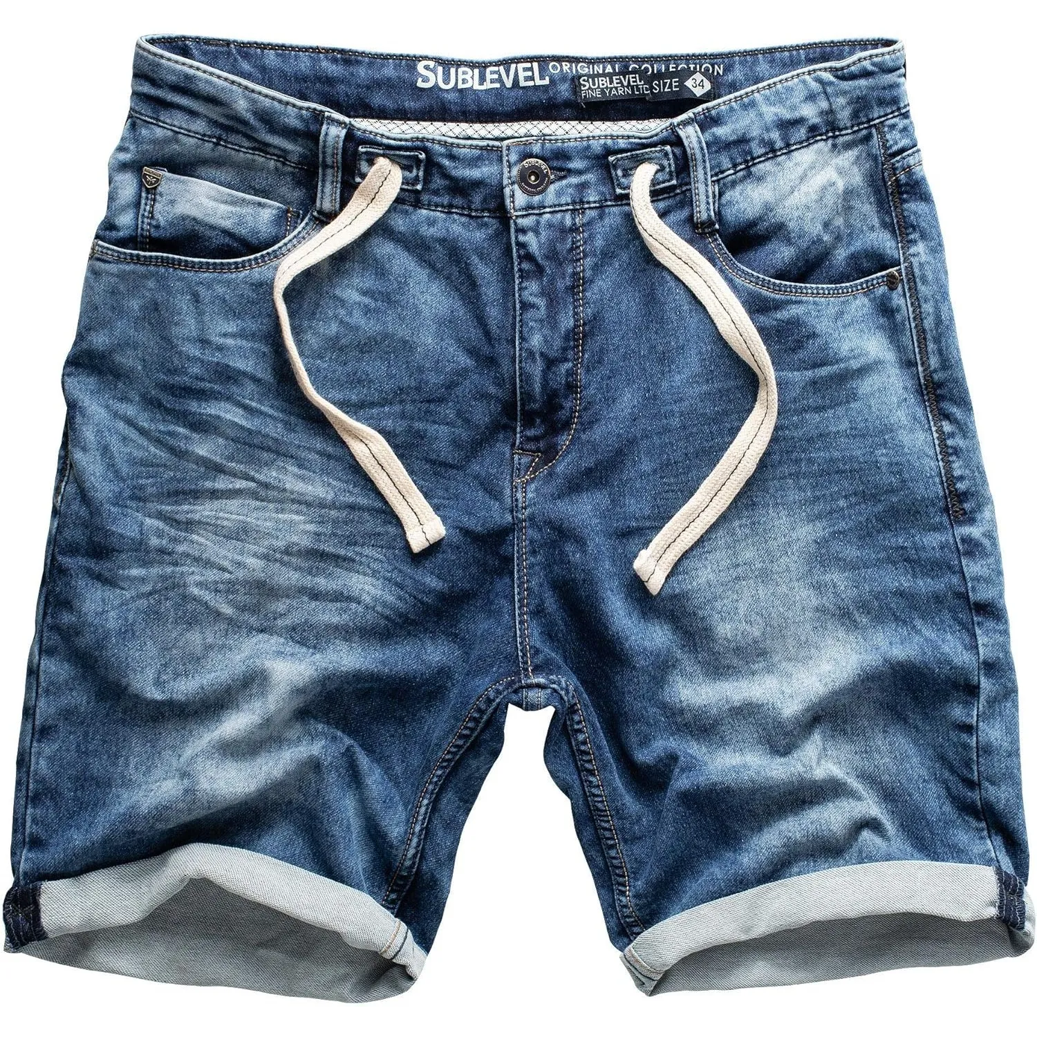 Sublevel Herren Sweat Jeans Shorts – Kurze Denim Jogginghose mit Stretchbund Kordelzug Washed Look – Bequeme Sommer Fre…