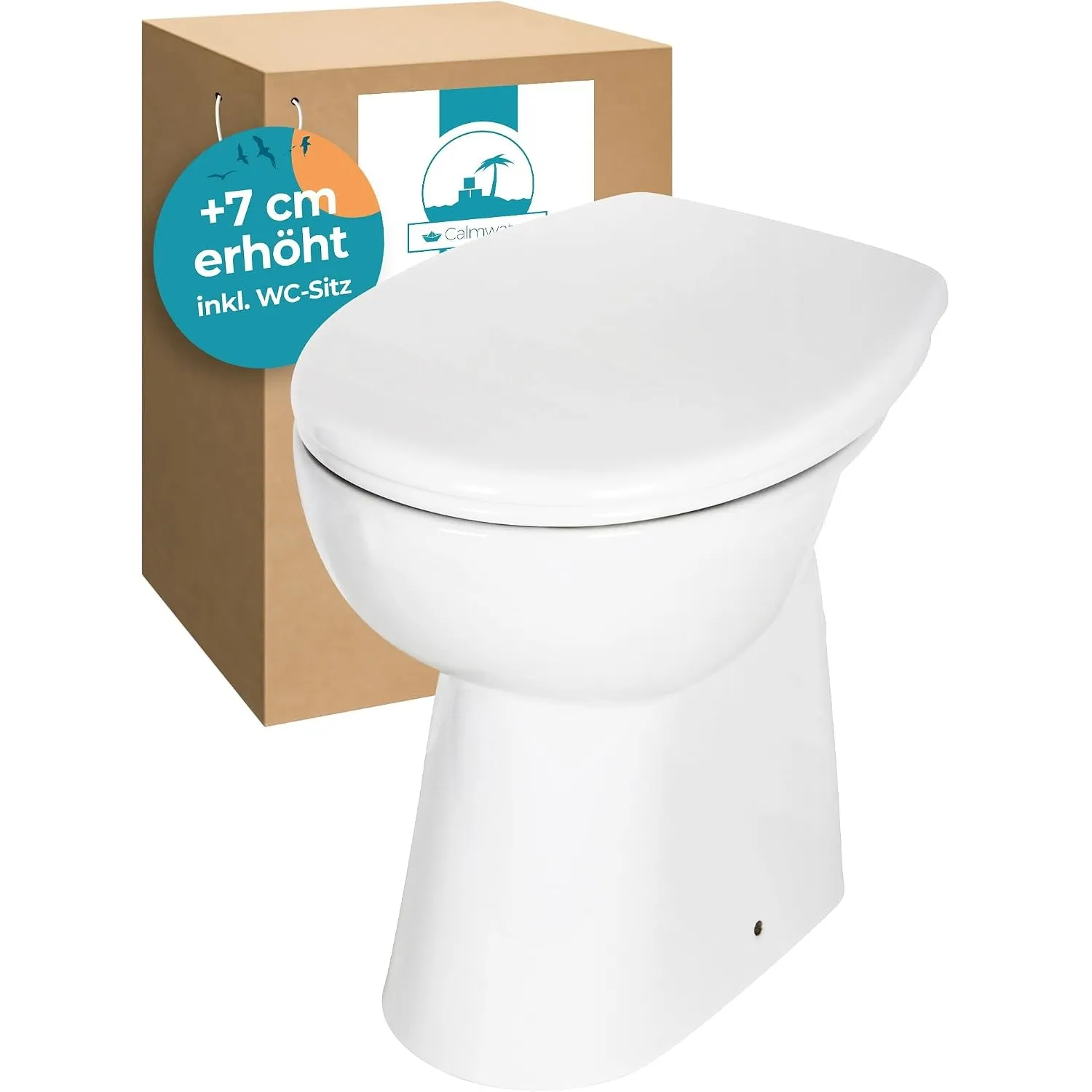 Calmwaters® Spülrandloses WC Komplettset Elements Wellness mit Toilettendeckel, erhöhtes Stand WC + 7 cm, abnehmbarer W…