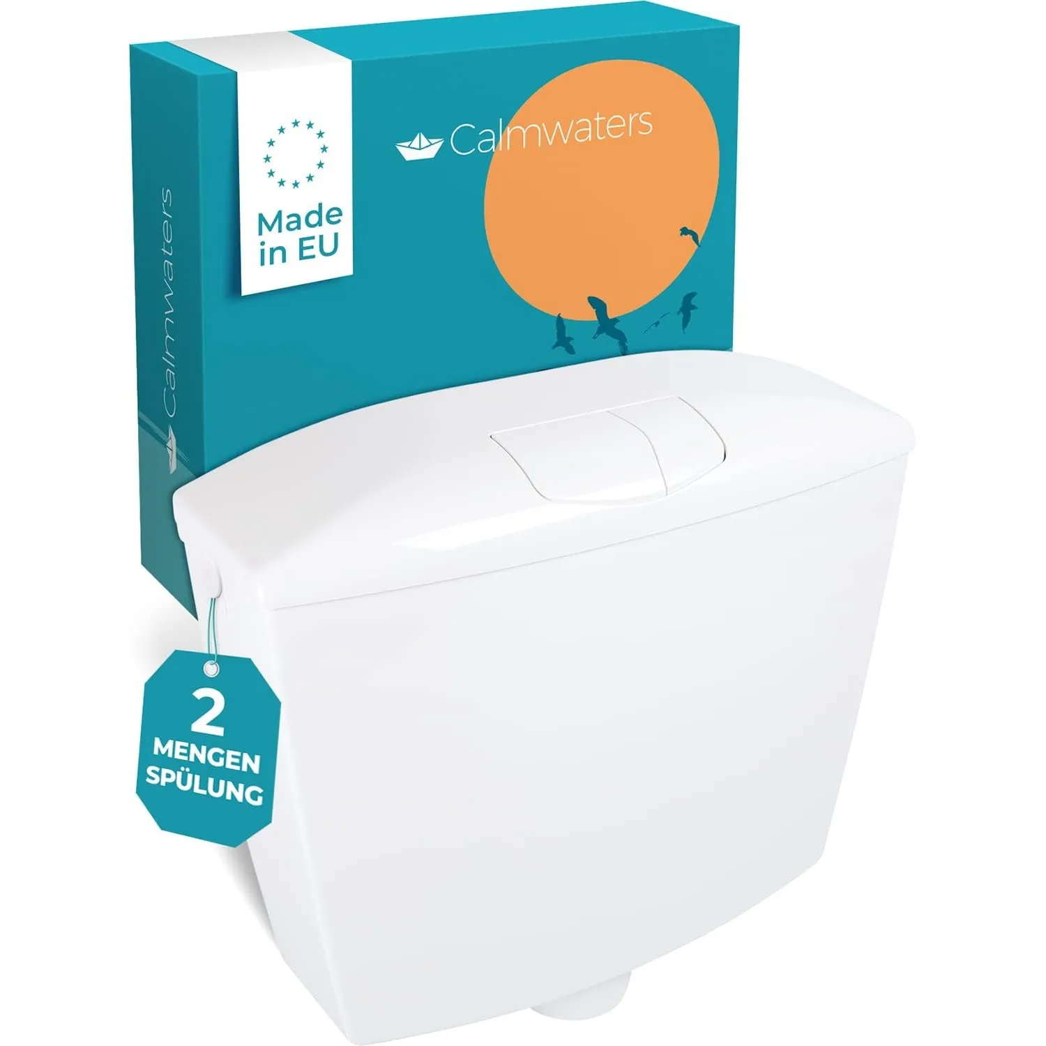 Calmwaters® Premium Spülkasten WC - Made in EU - wassersparend - 2-Mengen-Spülung - Aufputz Spülkasten - flexible Monta…