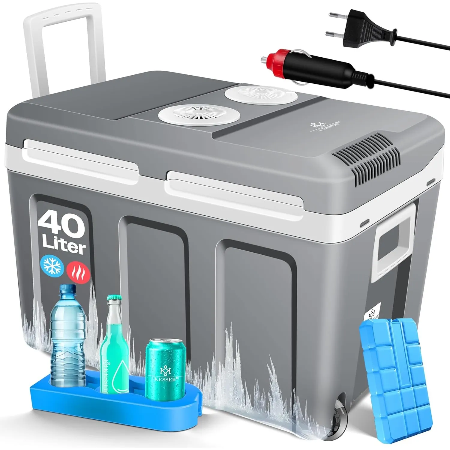 KESSER® Kühlbox 40L mit Rollen | Thermo-Elektrische Kühlbox | KÜHLT und WÄRMT | 12 & 230V | Thermobox für Auto, Boot & …