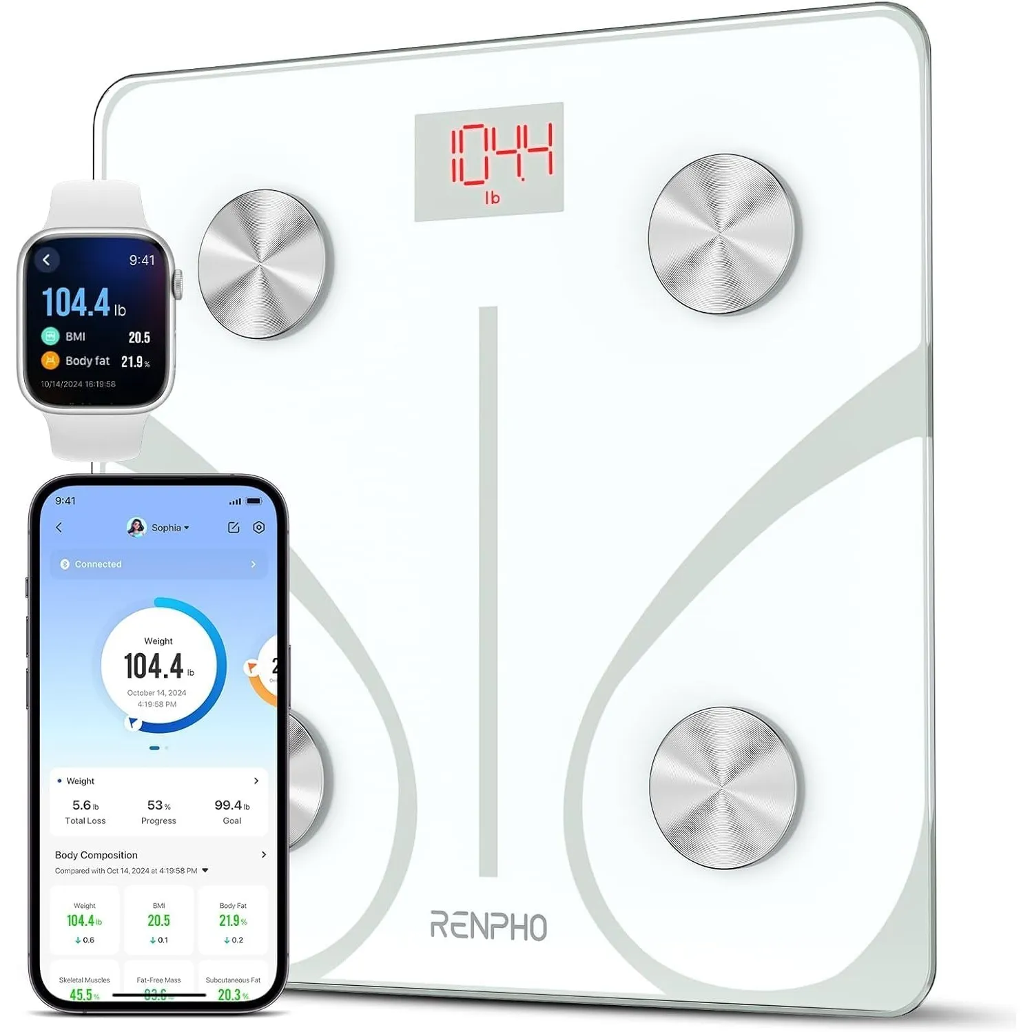 RENPHO Körperfettwaage Bluetooth Digital Personenwaagen Körperanalysewaage mit App Smart Waage für Körperfett, BMI, Mus…