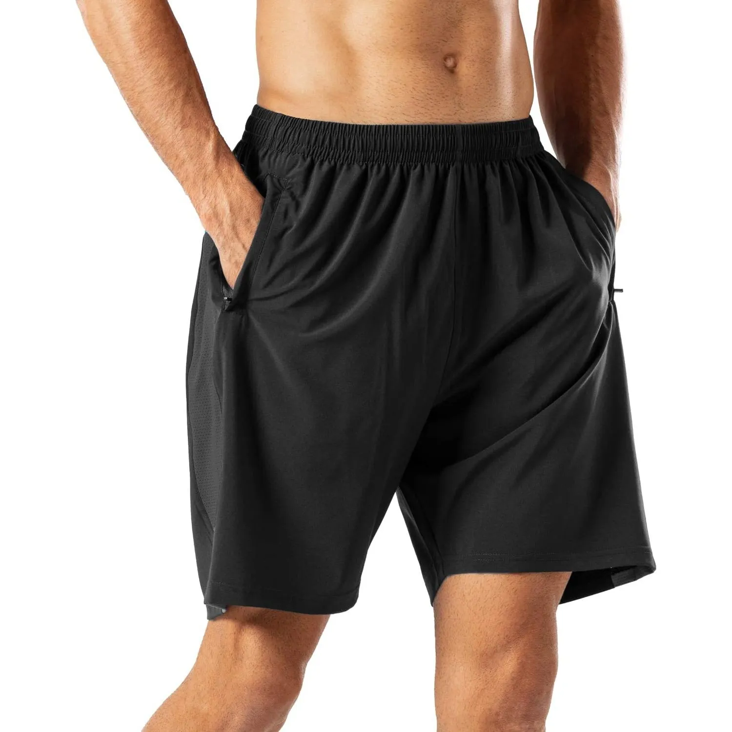 HMIYA Herren Sport Shorts Schnell Trocknend Kurze Hose mit Reißverschlusstasch