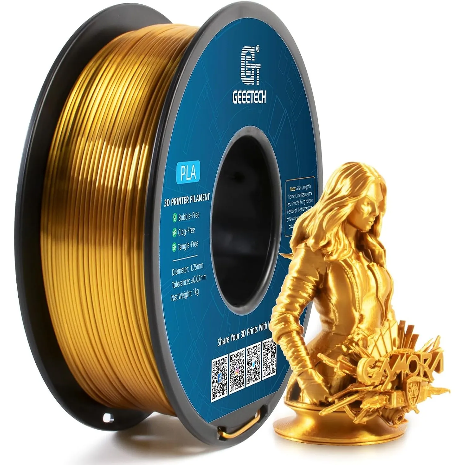 GEEETECH PLA Filament 1,75mm Silk Gold, 3D Drucker Filament PLA 1kg Spool