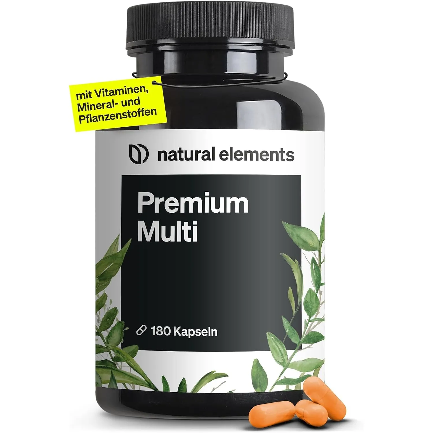 natural elements Premium Multivitamin – 180 hochdosierte Komplex-Kapseln – wertvolle Vitamine A-Z – Premium-Rohstoffe –…