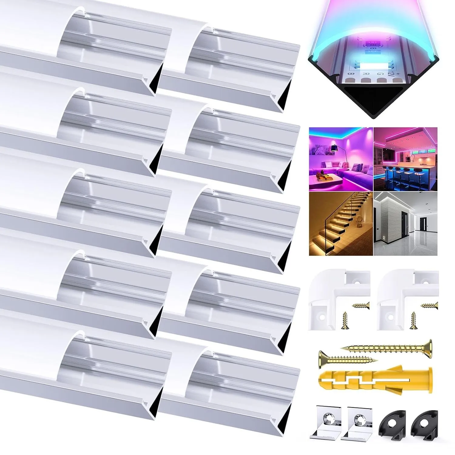 Chesbung 10X1Meter/3.3ft Alu Profile für Led Streifen kanal, V Form Aluminium Profil mit Abdeckung, Leiste Eckprofil un…