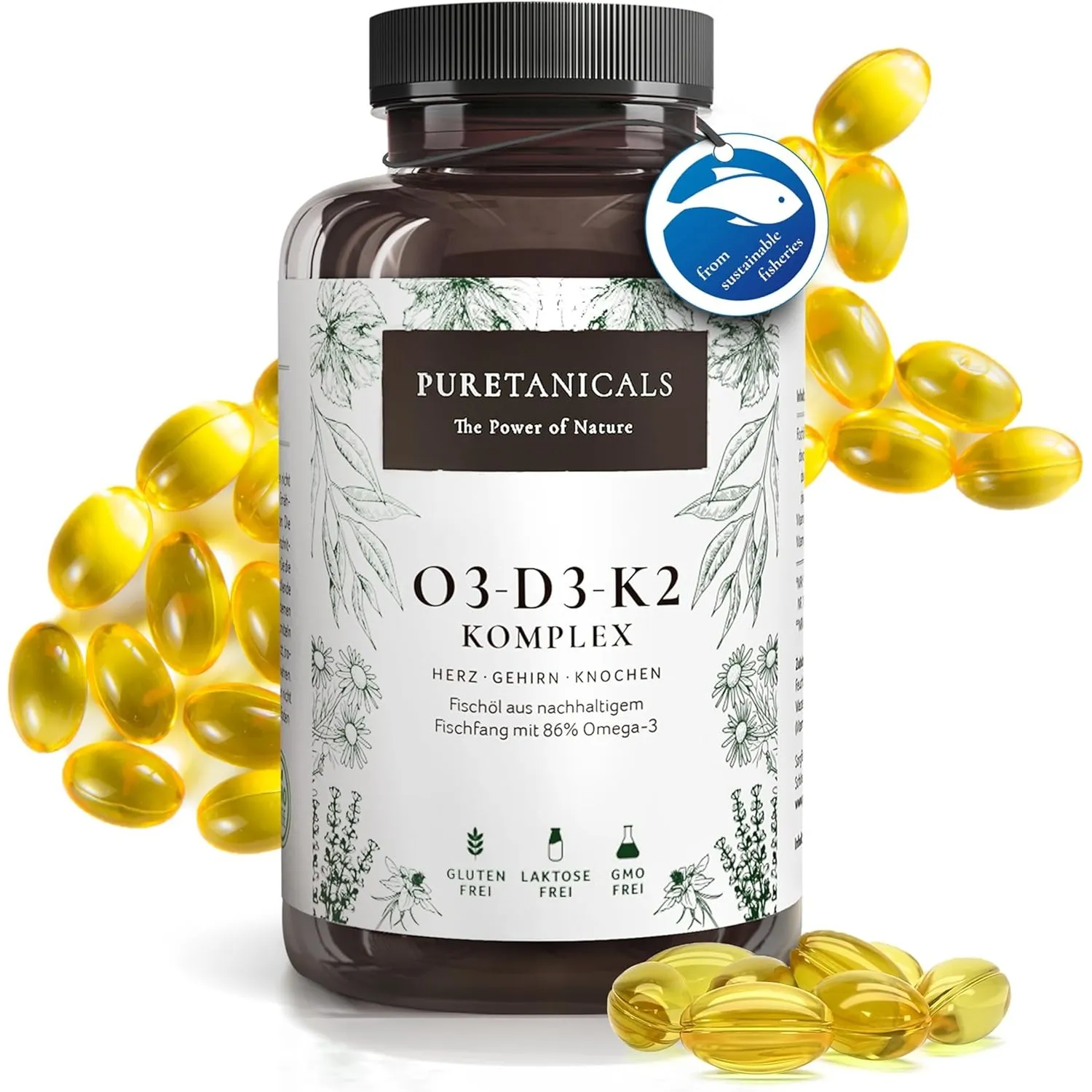 Omega 3 + Vitamin D3 + K2 MK7 All-Trans | 240 Kapseln hochdosiert Premium Essentials O3-D3-K2 - Fischöl mit essentielle…