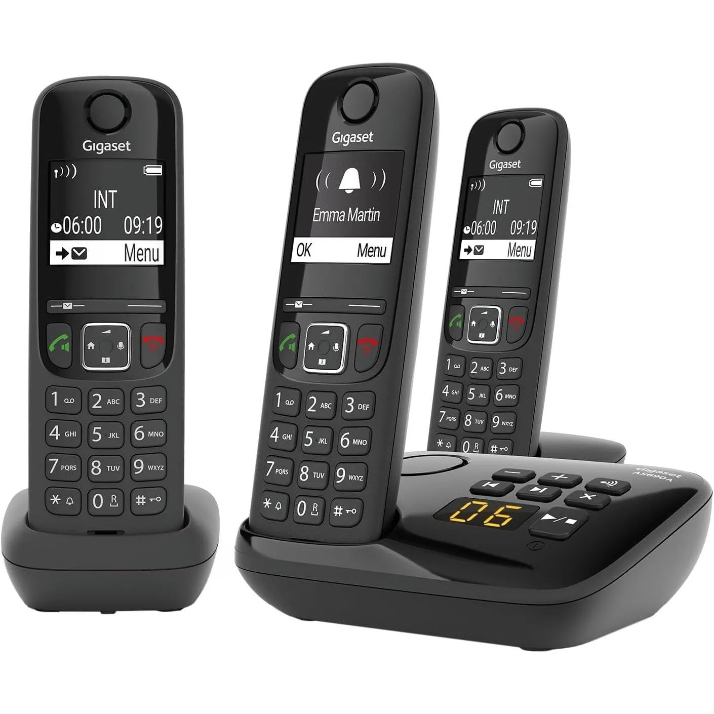 Gigaset AS690A Trio 3 DECT-Telefone mit Anrufbeantworter, Schwarz