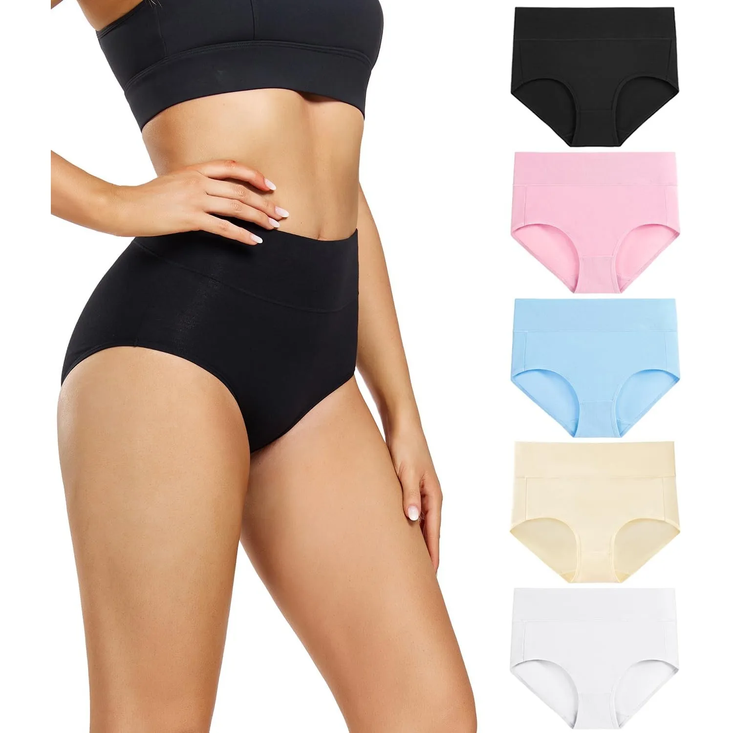 wirarpa Damen Unterhosen Baumwolle Slips Damen Unterwäsche Hohe Taille Taillenslip Weich Frauen 5er Pack