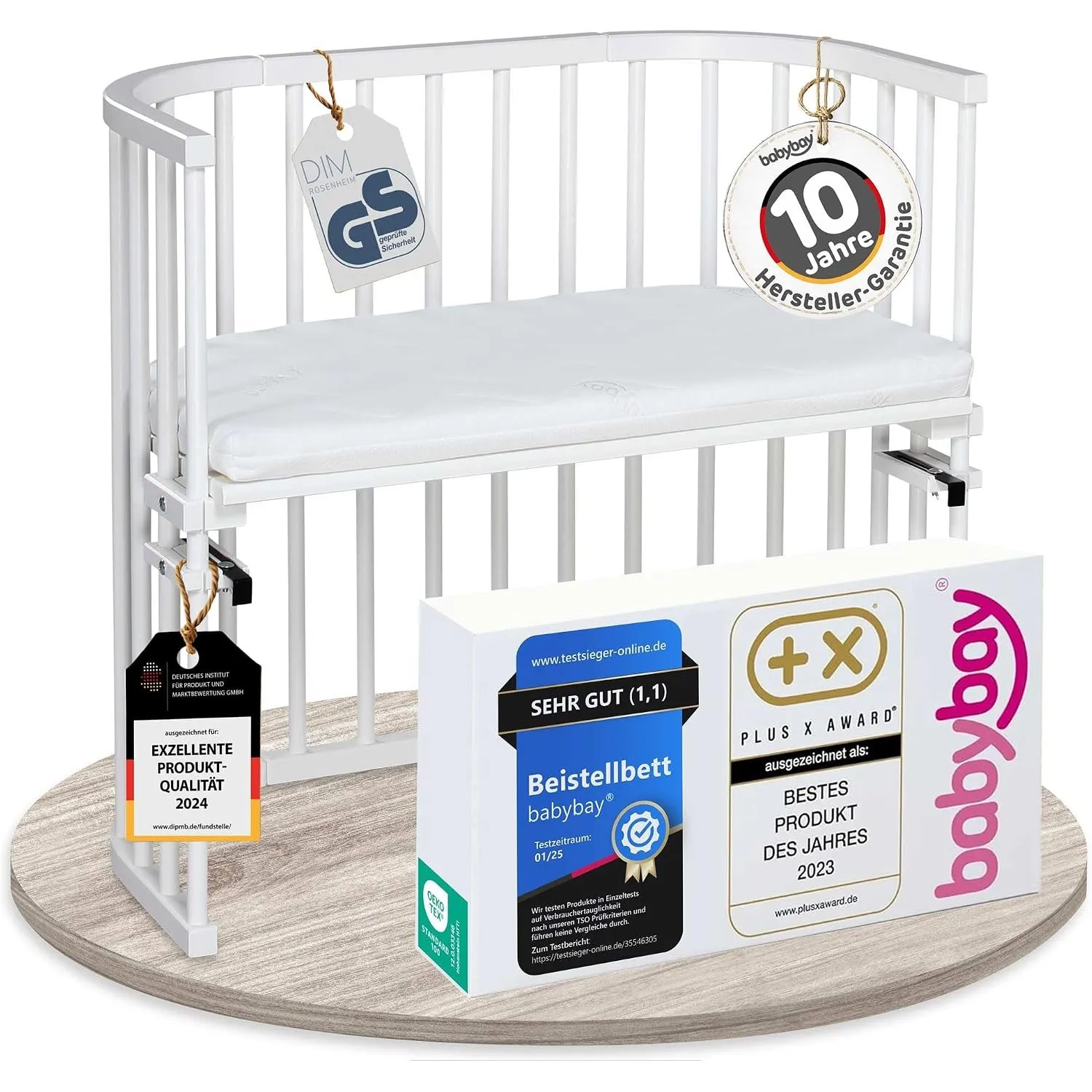 babybay Original Beistellbett aus massivem Buchenholz / kompakt & verwandelbar / Kinderbett Höhe stufenlos verstellbar …
