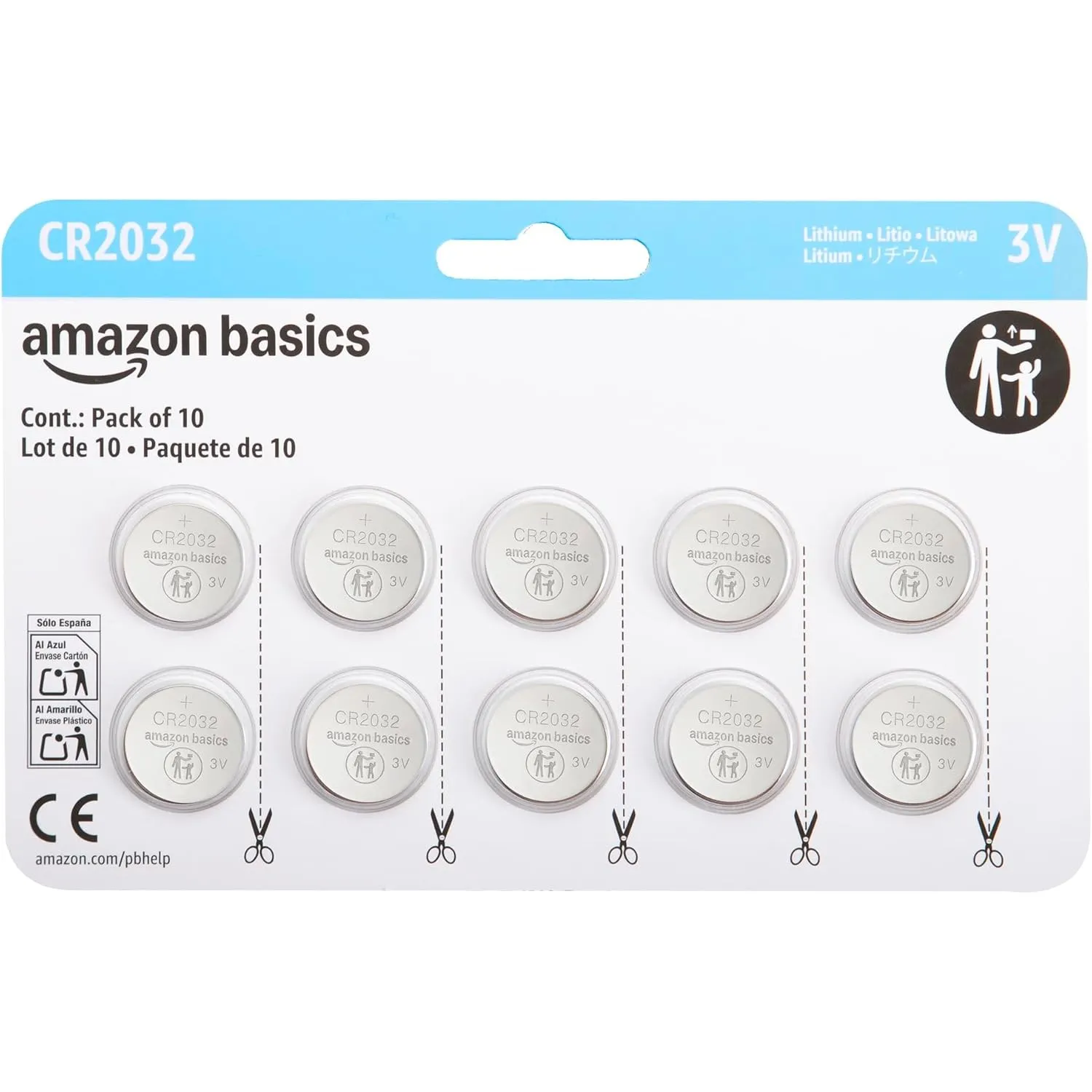 Amazon Basics CR2032 Lithium-Knopfzellenbatterie, langanhaltende Leistung, frei von Quecksilber, 3 V, 10 Stück