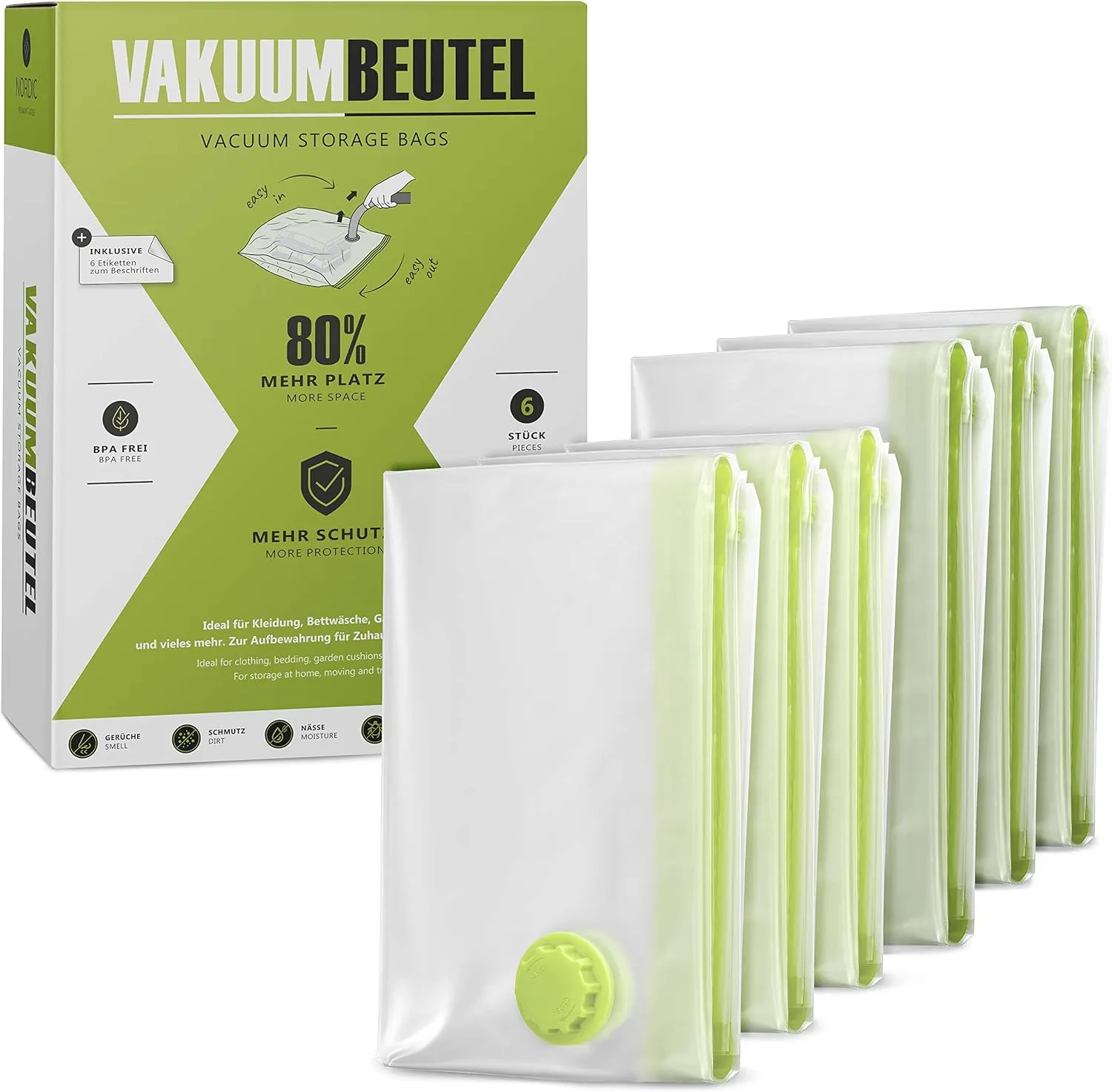 NORDIC® Vakuumbeutel für Kleidung - 6 Stück (3L + 3XL) – BPA Frei - Vakuumbeutel für Bettdecken etc. –Vacuum Bags for C…