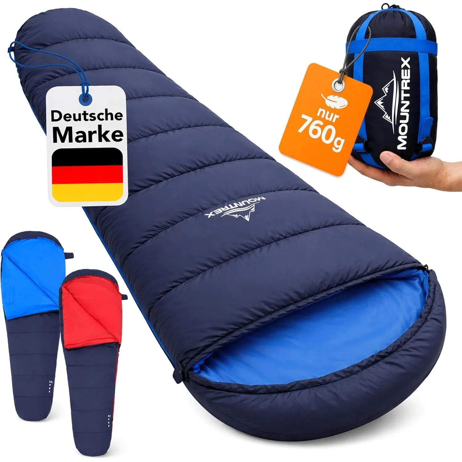 MOUNTREX Schlafsack Winter Sommer - Kleines Packmaß & Ultraleicht (760g/1500g) - Outdoor Camping Sommerschlafsack/Winte…