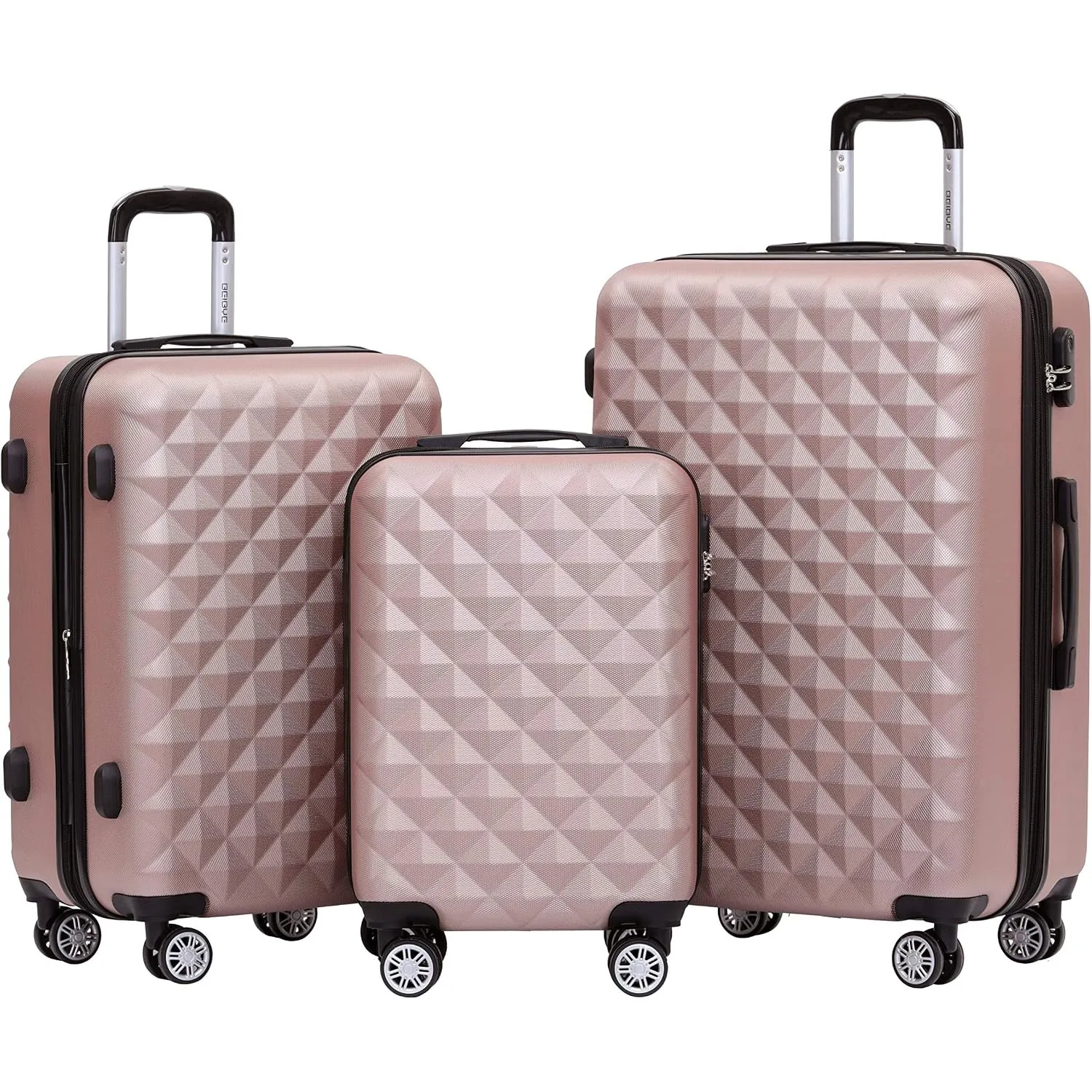 BEIBYE Zwillingsrollen 2066 Hartschale Trolley Koffer Reisekoffer Gepäck M-L-XL-Set (Rosa Gold, Set)