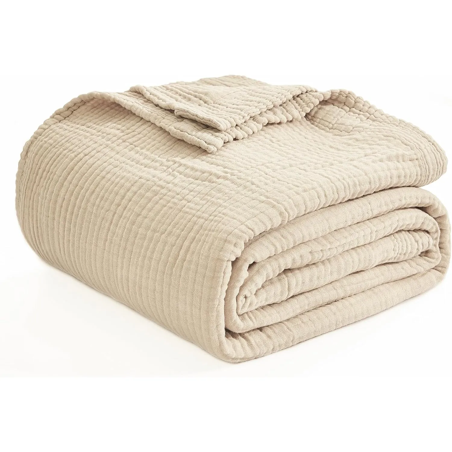 EMME Musselin-Decke 127x177 Baumwolle Oeko-TEX Erwachsene Tagesdecke,Beige | Sommer-Überwurf Decken Für Couch Atmungsak…