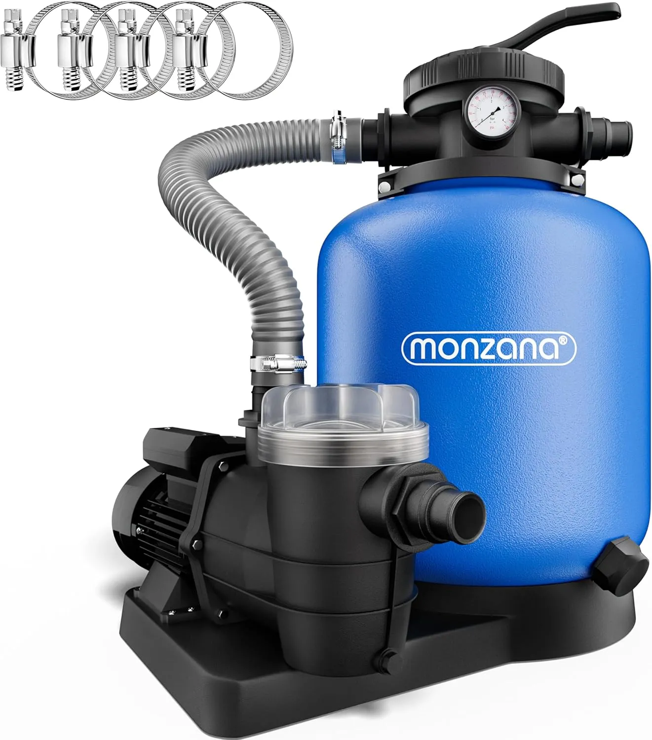 MONZANA® Sandfilteranlage 13.200L/h bis 58.000L Pool Vorfilter 7-Wege-Ventil 600W 30L Tank 2in1 Adapter Ø32-38mm Filter…