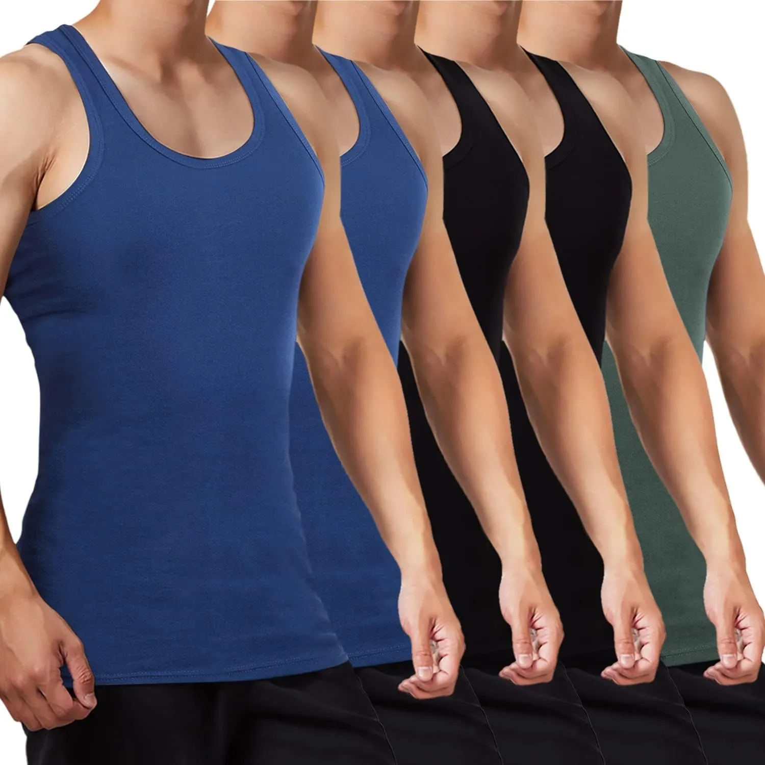 FALARY Unterhemd Herren 3/5er Pack Tank Top 100% Baumwolle Männer Weiß Schwarz Mehrfarbig alle Größen gekämmte Feinripp