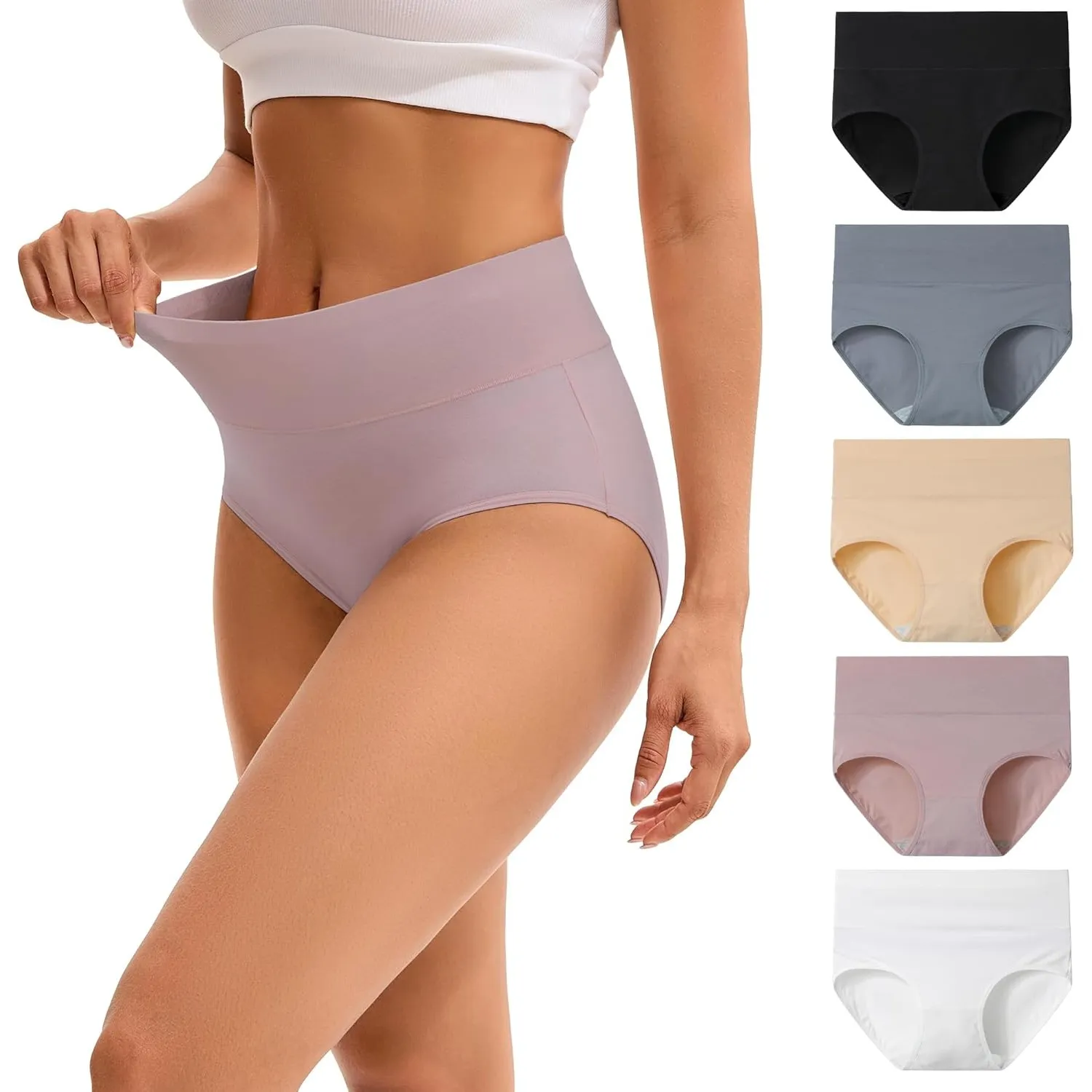 INNERSY Unterhosen Damen Baumwolle Slips Hohe Taille Unterwäsche 5er Pack | 100% Baumwolle Schritt, Taillenslip Atmungs…