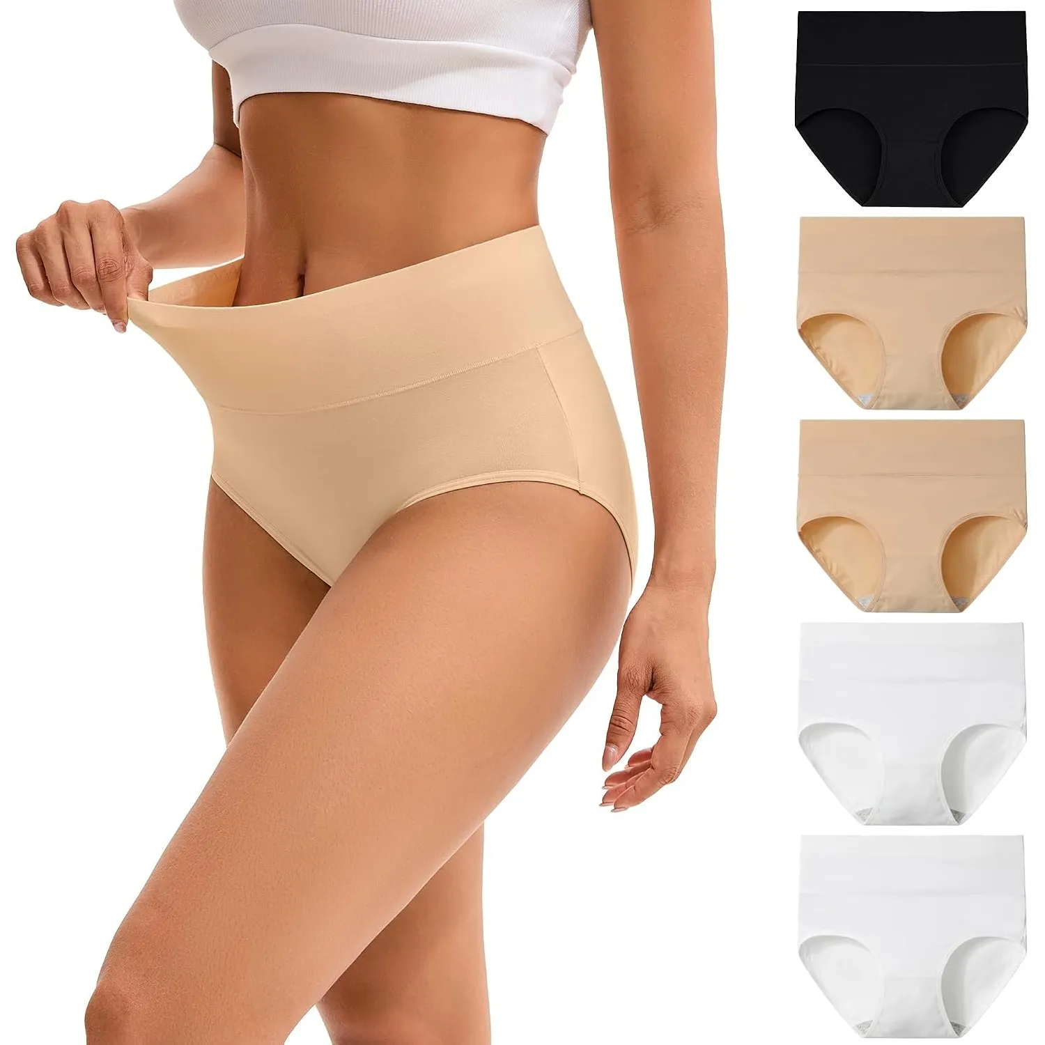 INNERSY Unterhosen Damen Baumwolle Slips Hohe Taille Unterwäsche 5er Pack