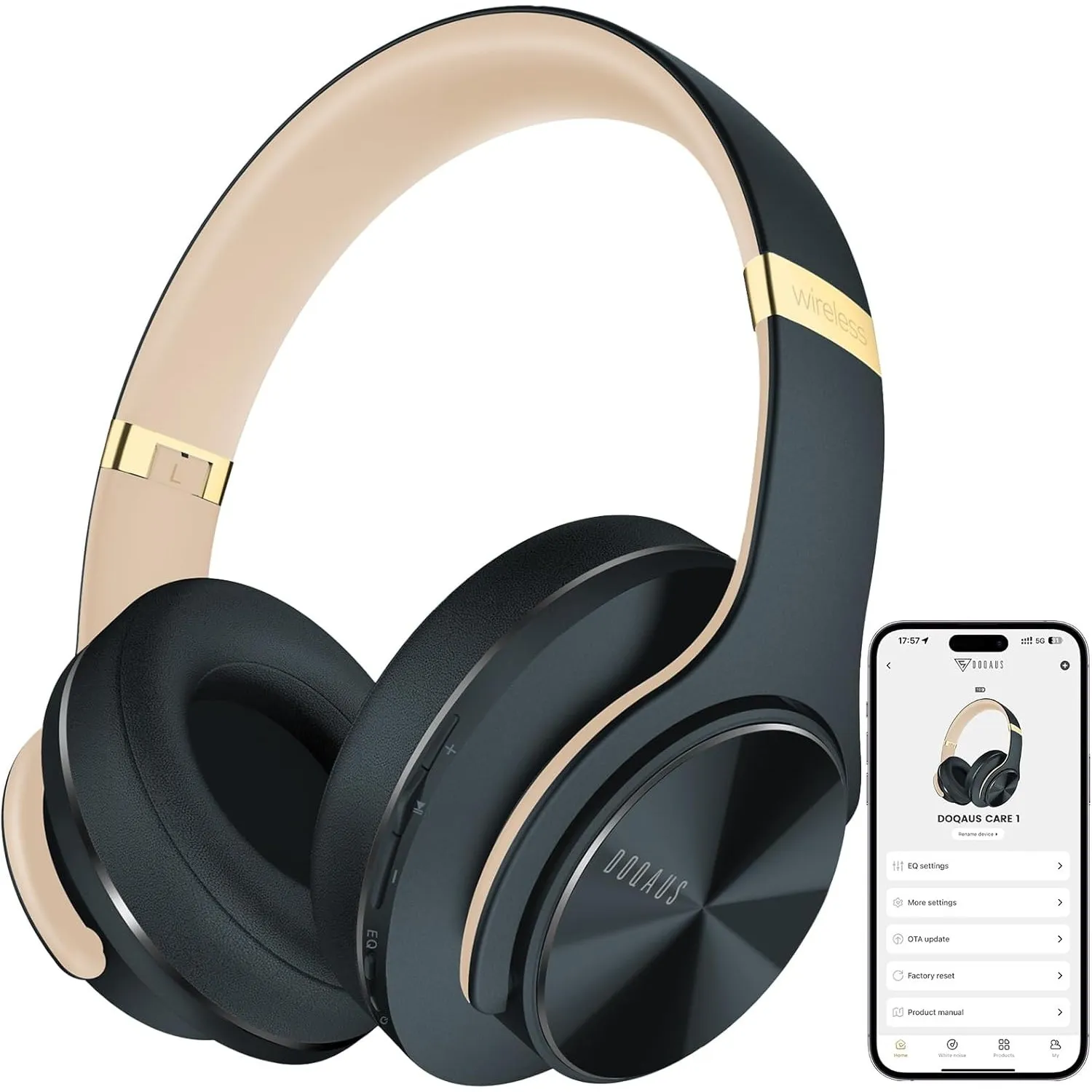 DOQAUS Kopfhörer Kabellose Bluetooth, Bluetooth Kopfhörer Over Ear mit App Steuerung & 9 EQ Modi, 90 Std. Akkulaufzeit,…