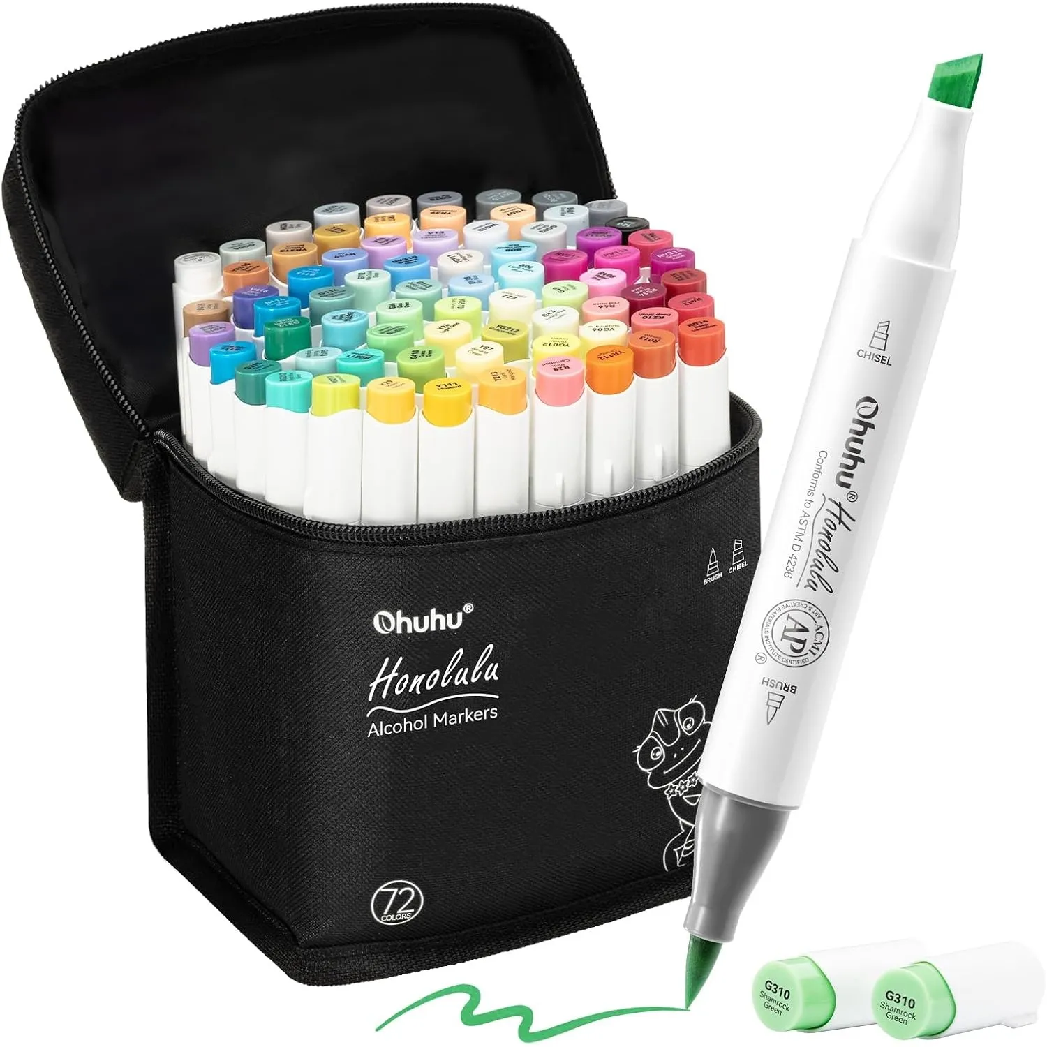 Ohuhu Alkohol Marker mit Pinselspitze: 72 Farben Doppelspitziges Künstlermarker-Set für Erwachsene zum Illustrieren und…