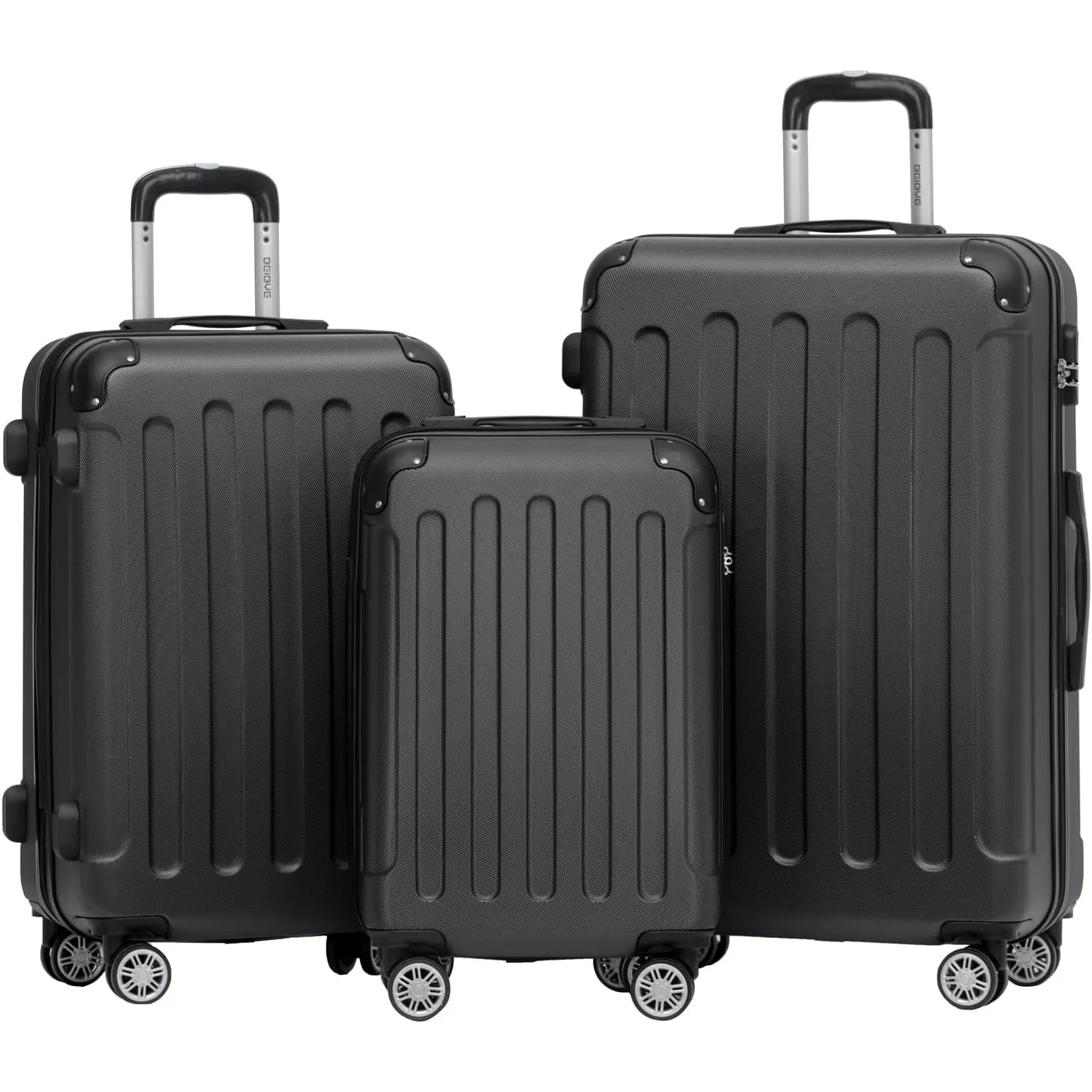 BEIBYE 2045 Zwillingsrollen 3tlg. Reisekoffer Koffer Kofferset Trolleys Hartschale in 20 Farben (Schwarz)