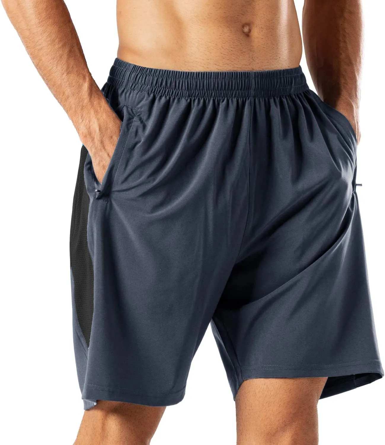 HMIYA Men's Sports Shorts, Quick-Drying Shorts with Zip Pocket