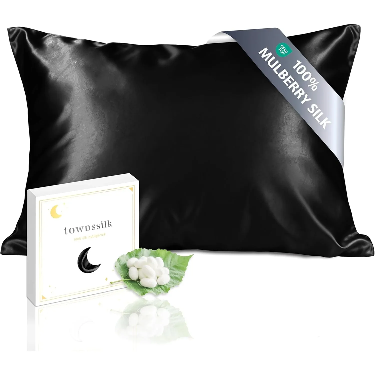 Townssilk 19 Momme 100% Seide Kissenbezug 1 Stück 40x60cm Schwarz