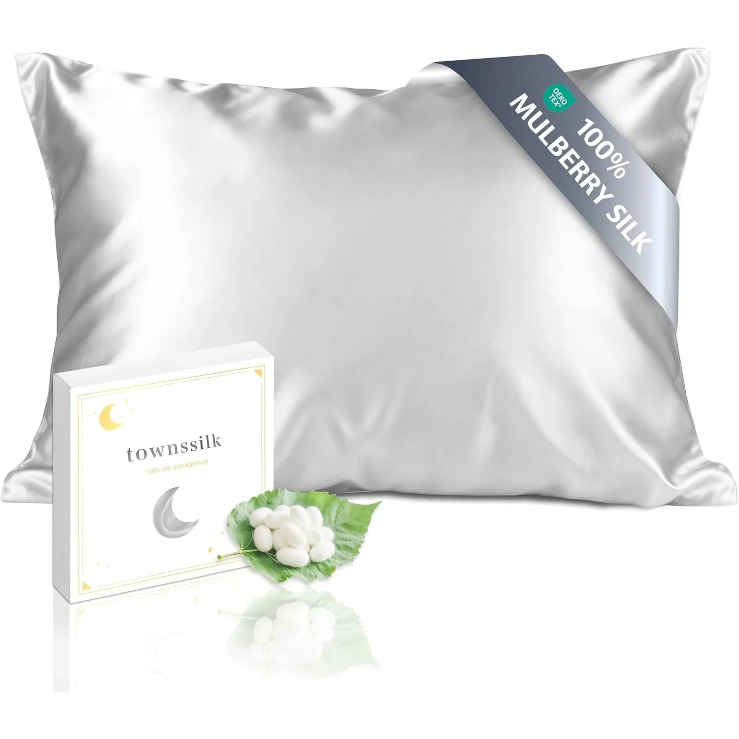 Townssilk 19 Momme 100% Seide Kissenbezug 1 Stück 40x60cm Silber