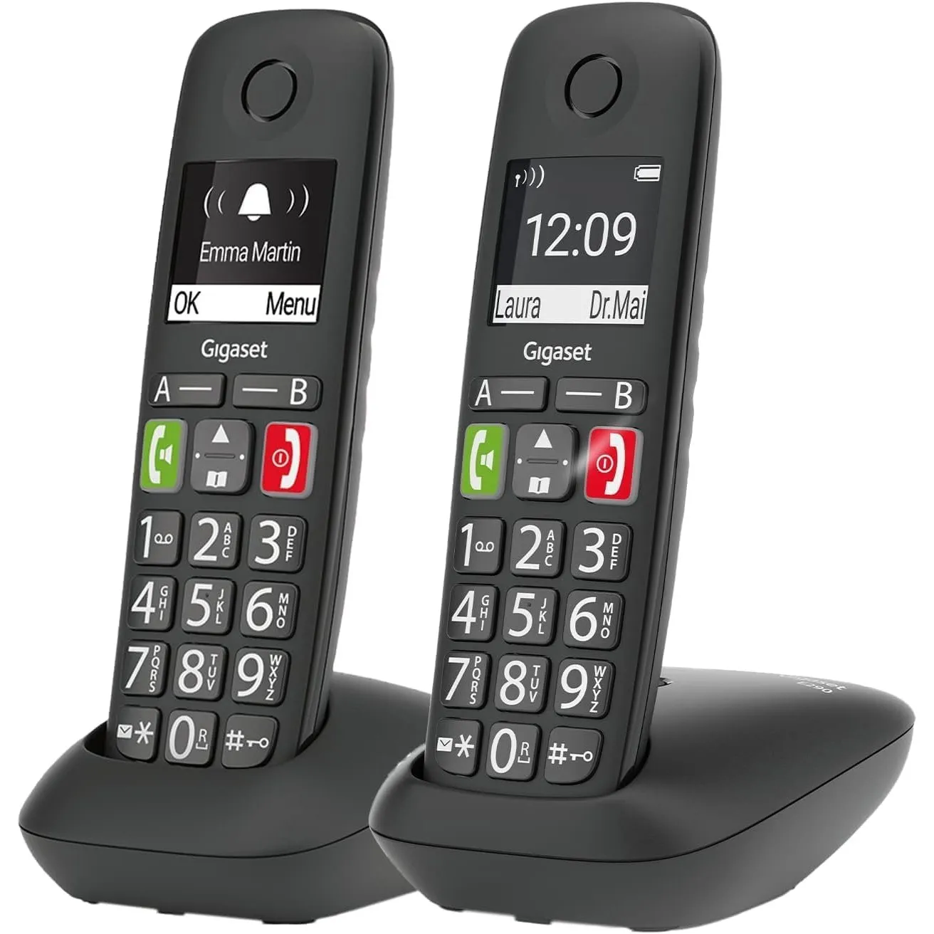 Gigaset E290 Duo - 2 Schnurlose Senioren-Telefone ohne Anrufbeantworter, große Tasten, Zielwahltasten für wichtige Numm…