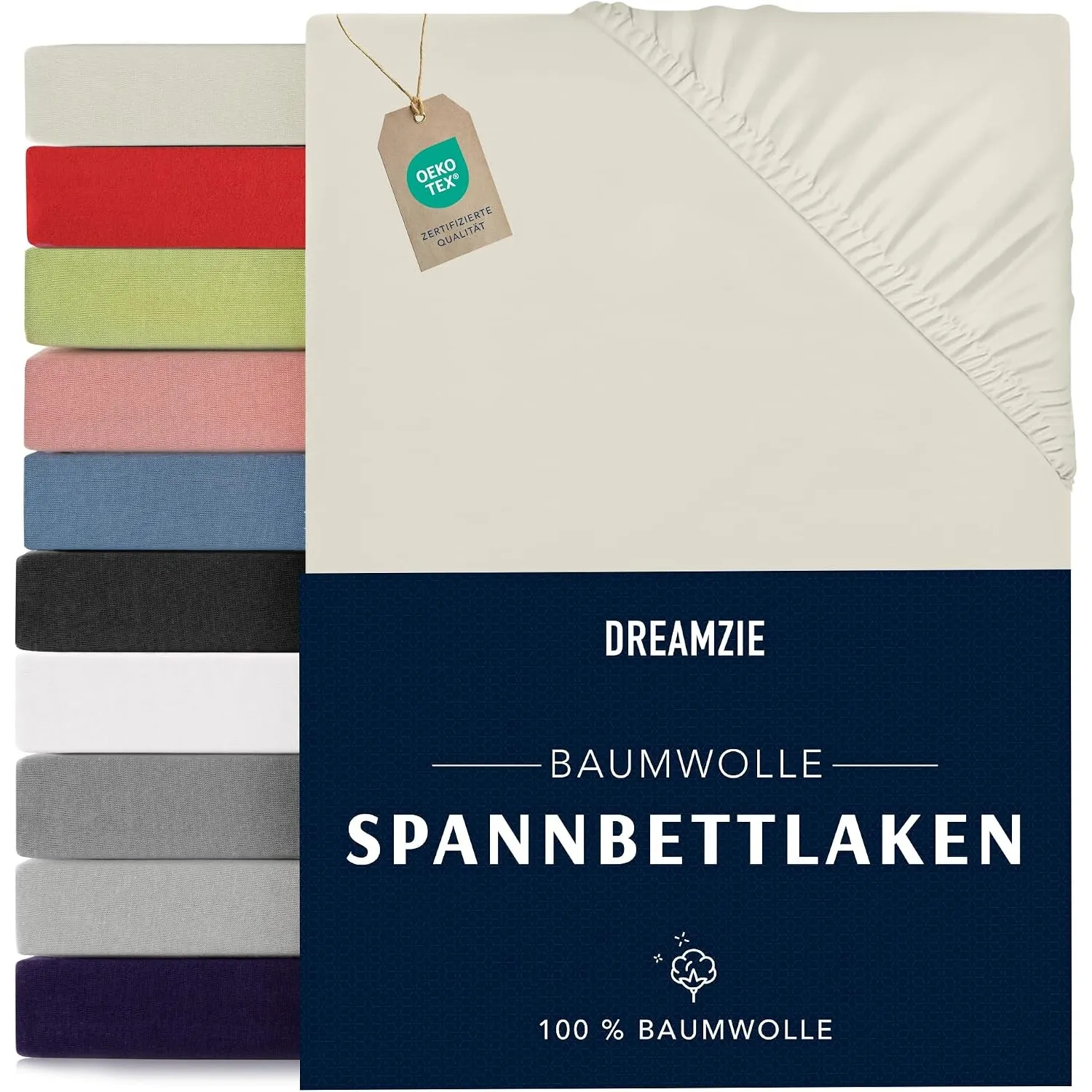 Dreamzie - Spannbettlaken - 160x200cm - 100% Baumwolle Jersey